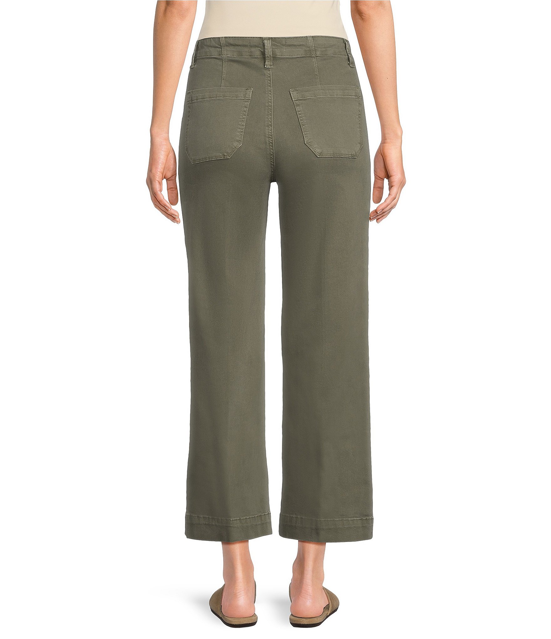 Charlie B. Stretch Twill Mid Rise Flat Front Patch Pocket Wide Leg Cropped Pants