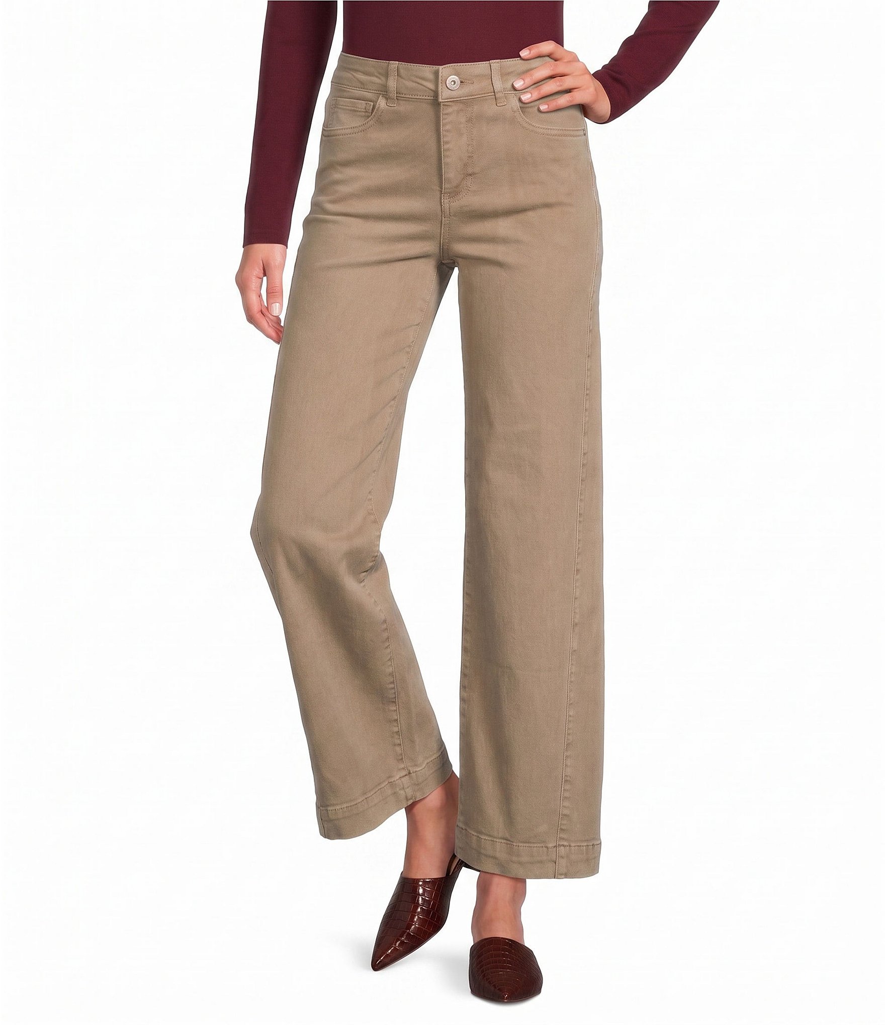 Charlie B. Stretch Twill Mid Rise Wide Leg Ankle Pants