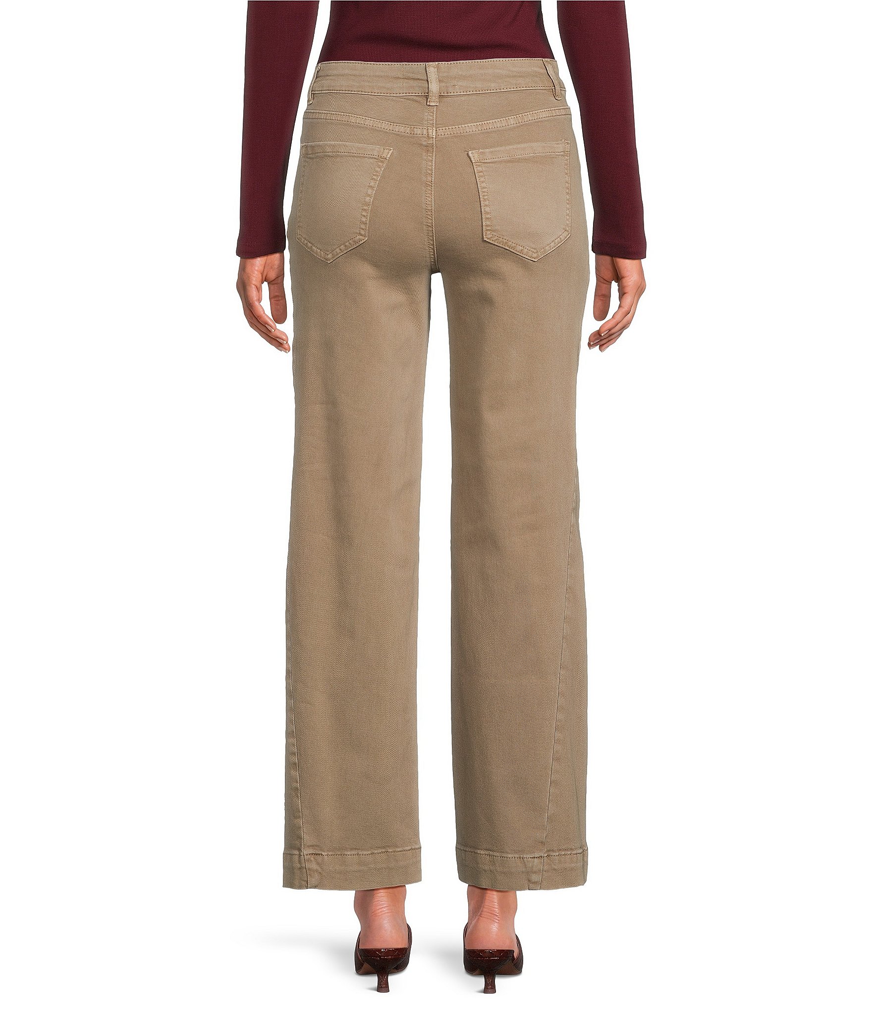Charlie B. Stretch Twill Mid Rise Wide Leg Ankle Pants