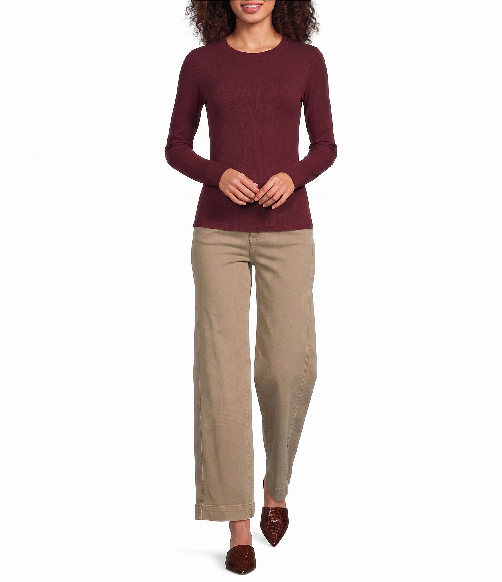 Charlie B. Stretch Twill Mid Rise Wide Leg Ankle Pants