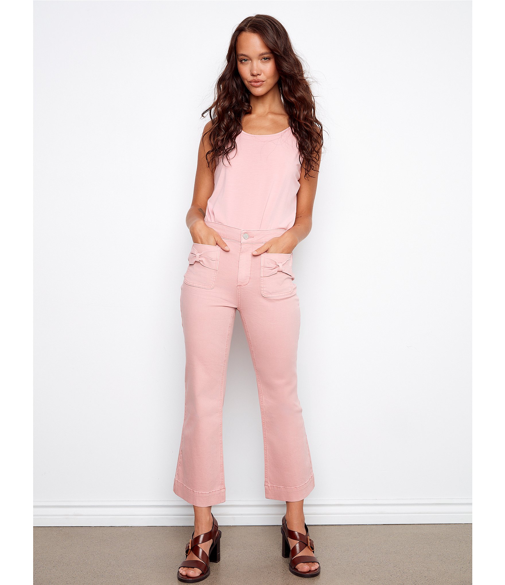 Charlie B. Twill Wide Leg Cropped Bow Pants