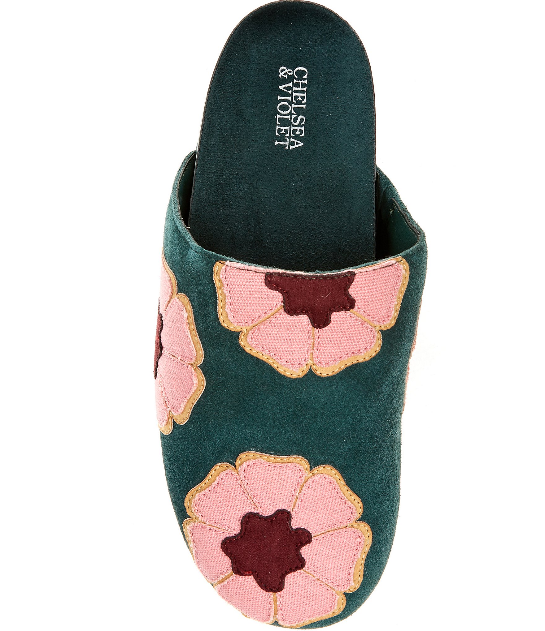 Chelsea & Violet Arden Suede Floral Patchwork Platform Clogs