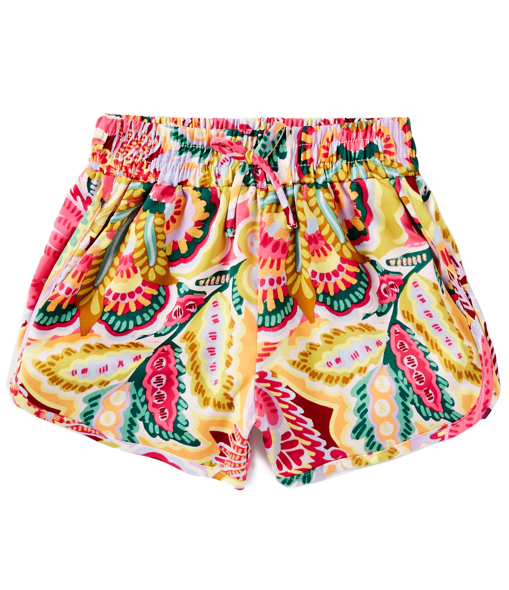 Chelsea & Violet Big Girls 7-16 Tropical Print High Waist Satin Elastic Waist Shorts