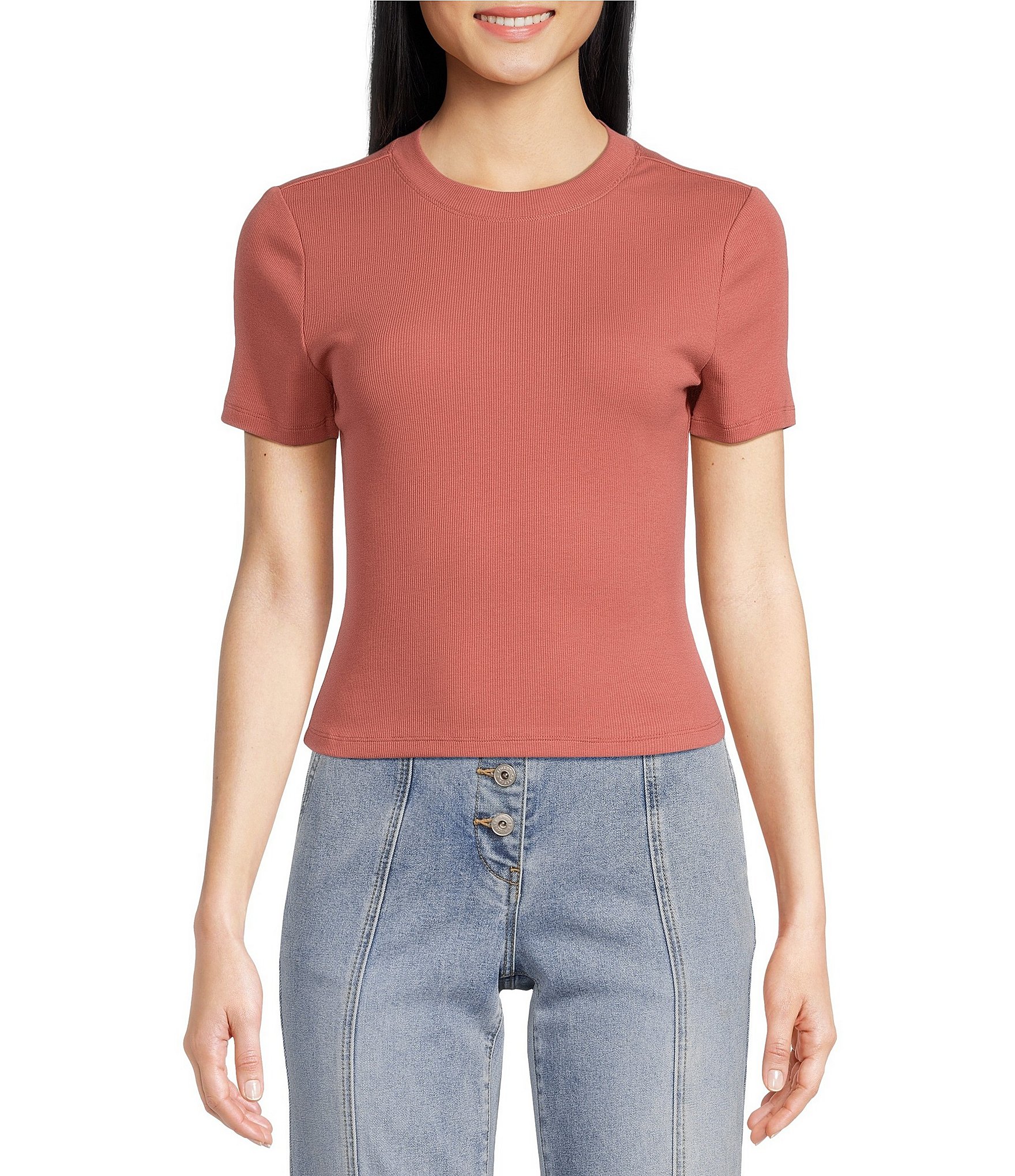 Chelsea & Violet Cropped Ribbed Tee | Dillard's