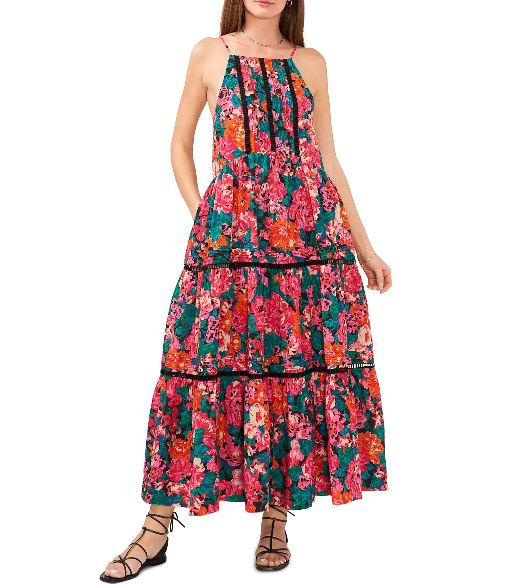 Chelsea & Violet Floral Print Square Neck A-Line Maxi Dress | Dillard's