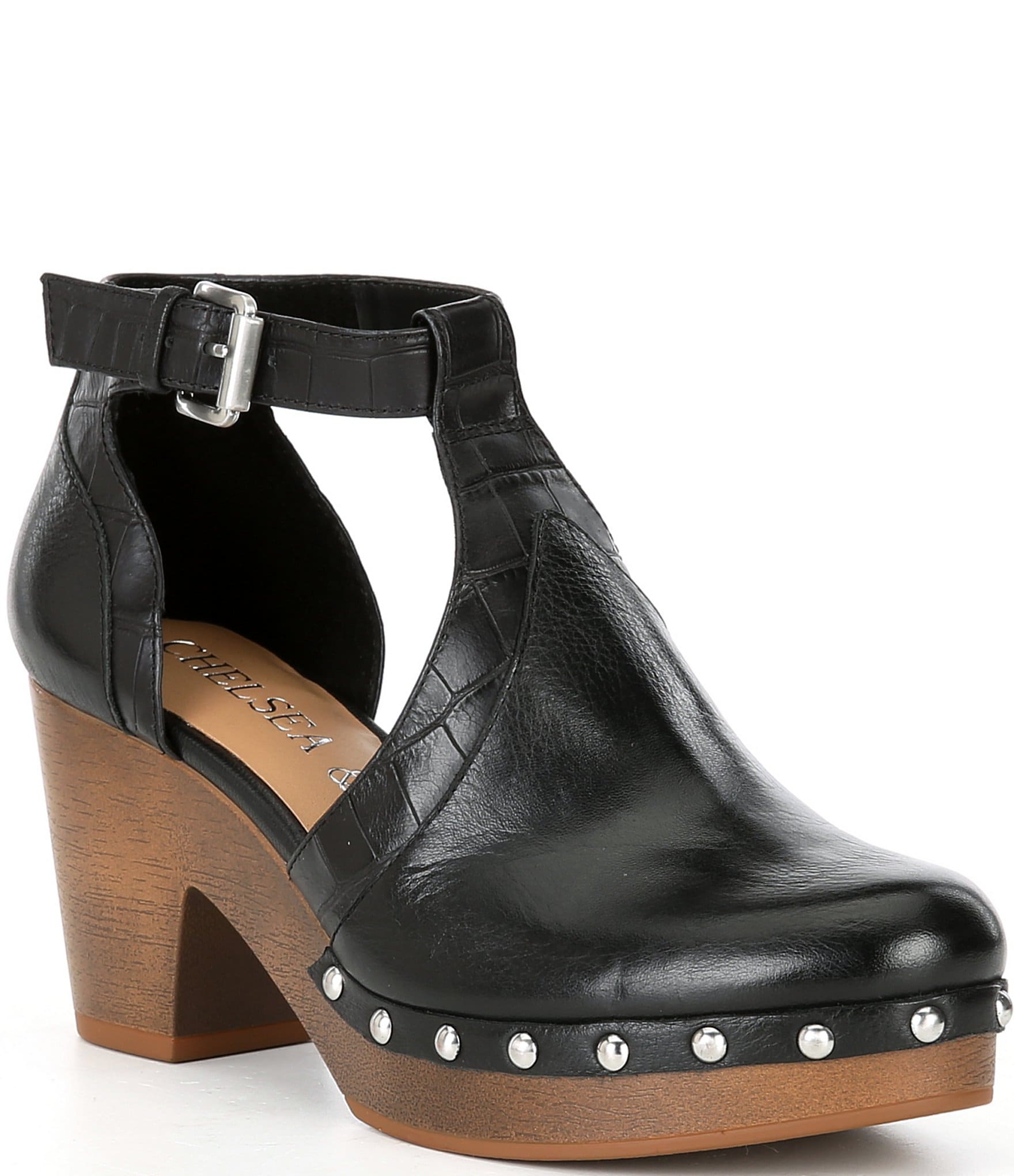 Leather clog outlet heels