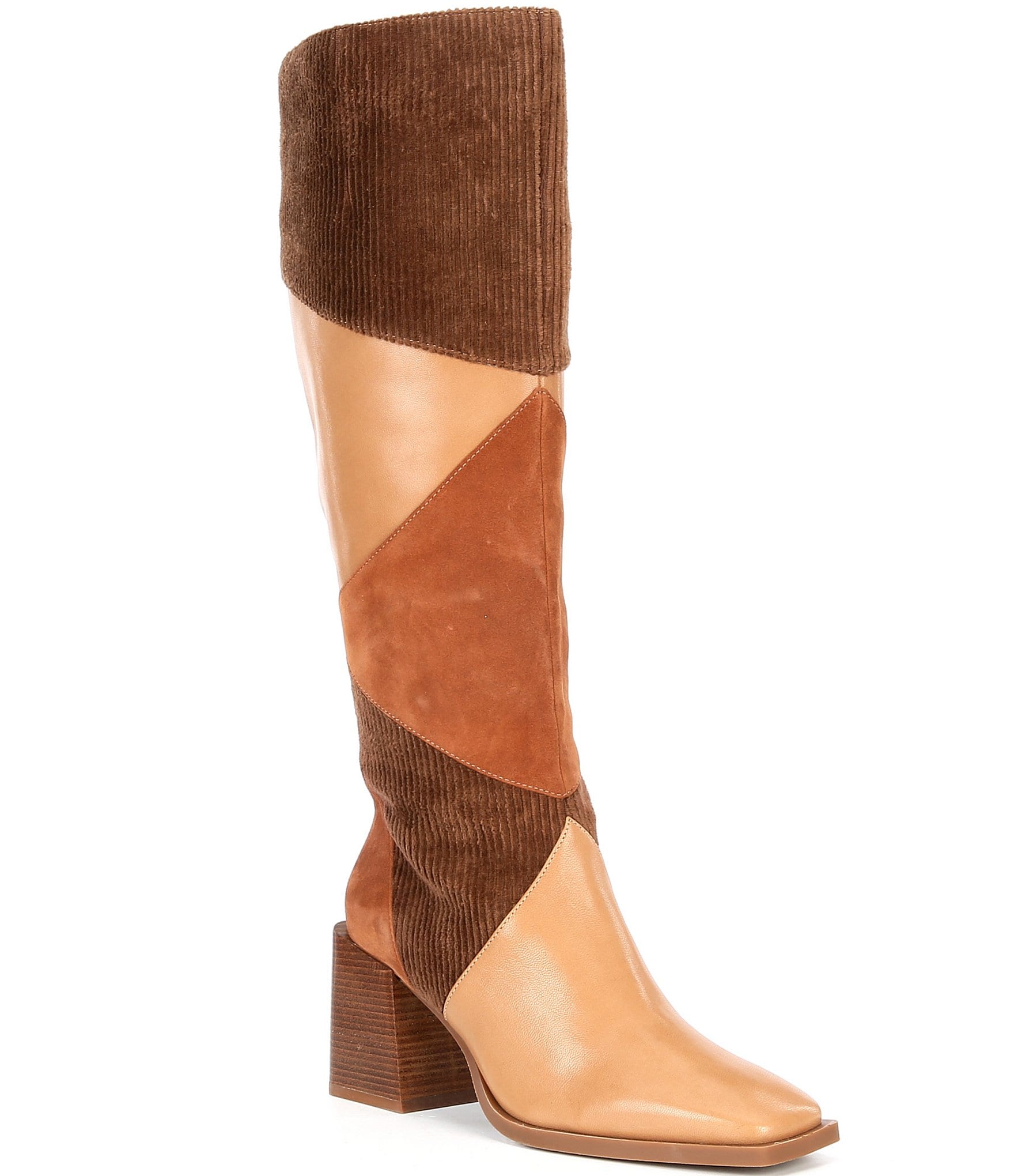 Chelsea & Violet Lulu Patchwork Leather and Corduroy Tall Boots | Dillard's