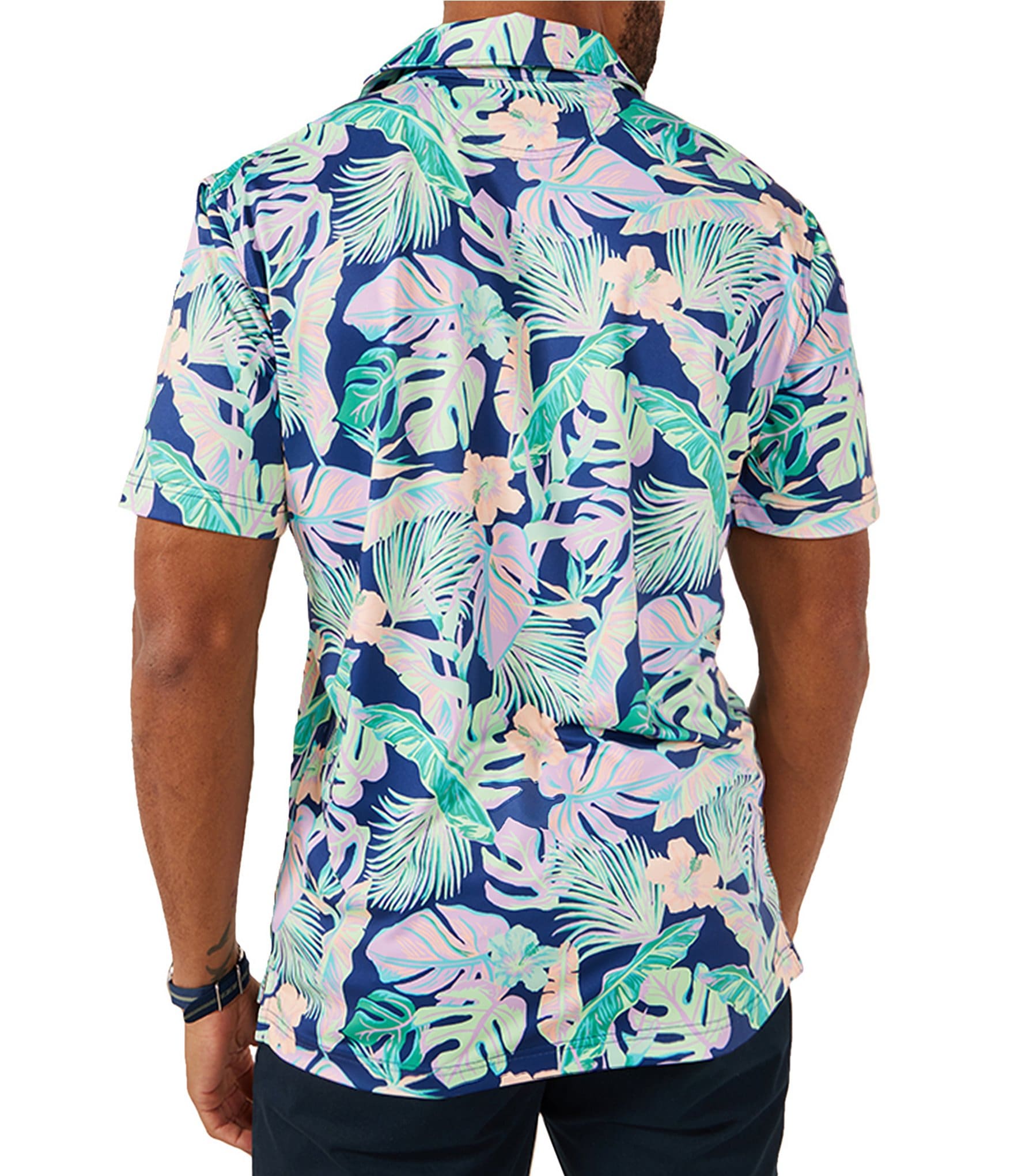 Chubbies Night Flauna Tropical Leaf Print Short Sleeve Performance Polo Shirt