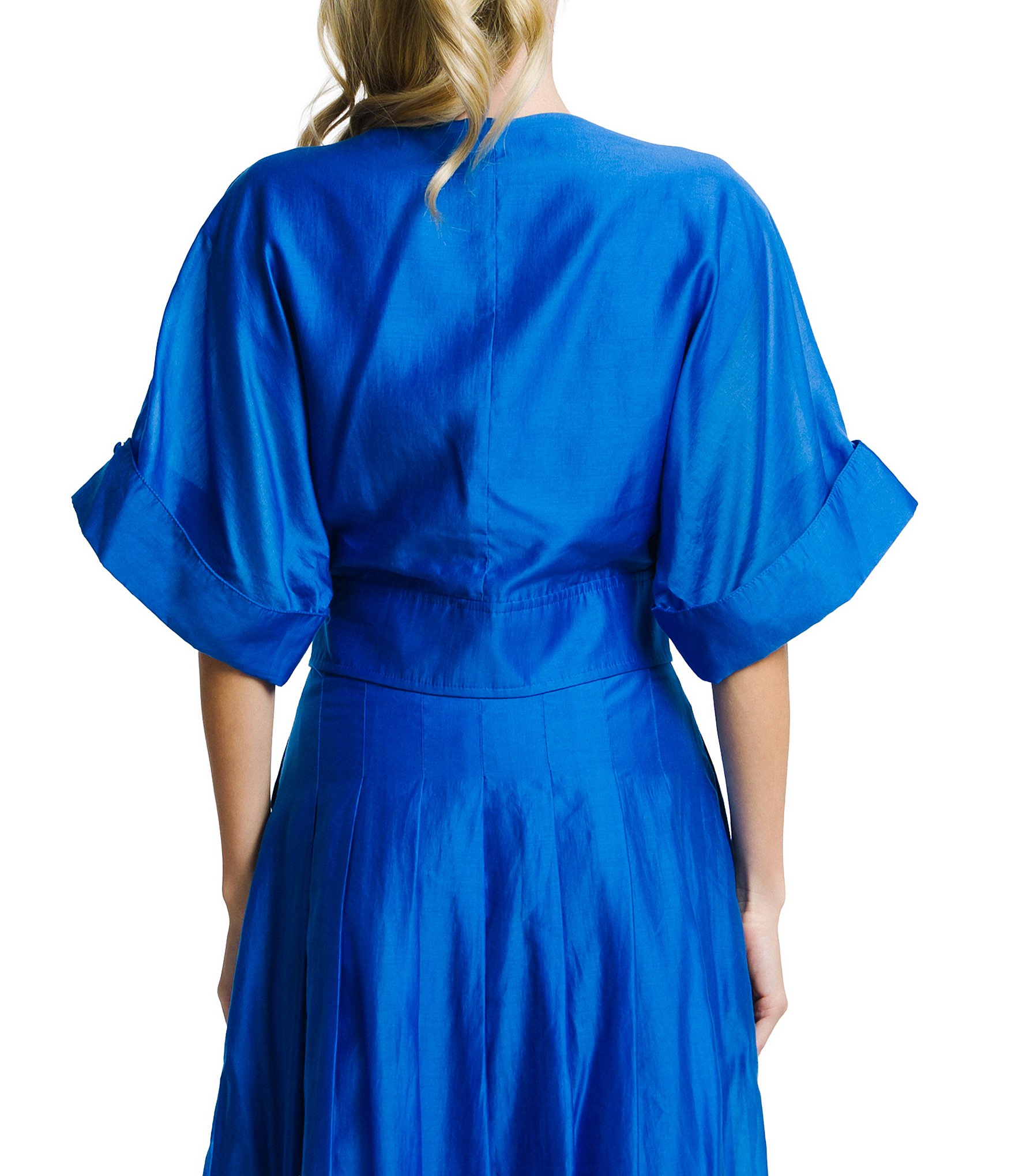 CIEBON Clarisa V-Neck Half Sleeve Tie Front Coordinating Cropped Blouse