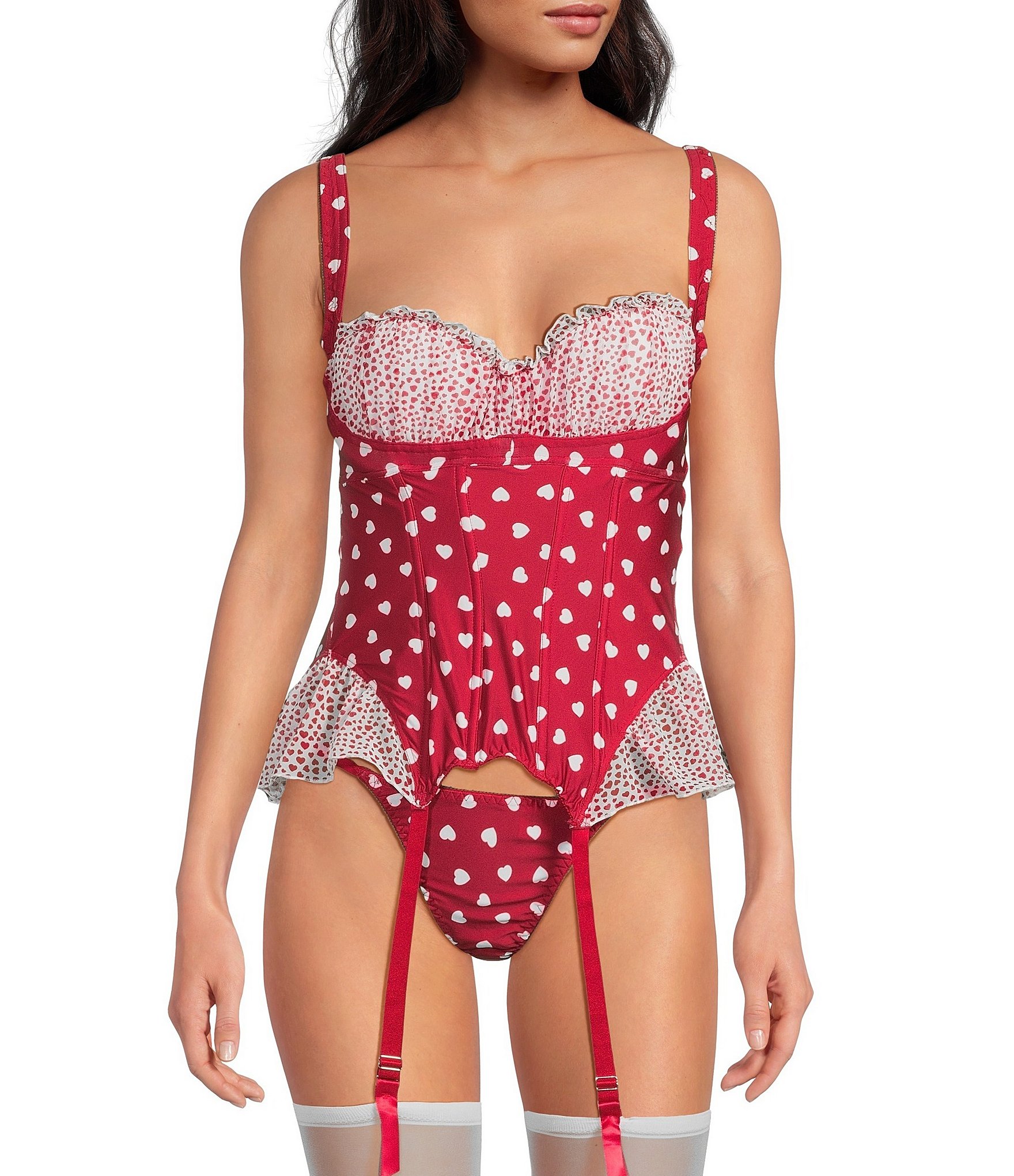 Cinema Etoile Padded Cup Heart Print Mesh & Stretch Microfiber Bustier