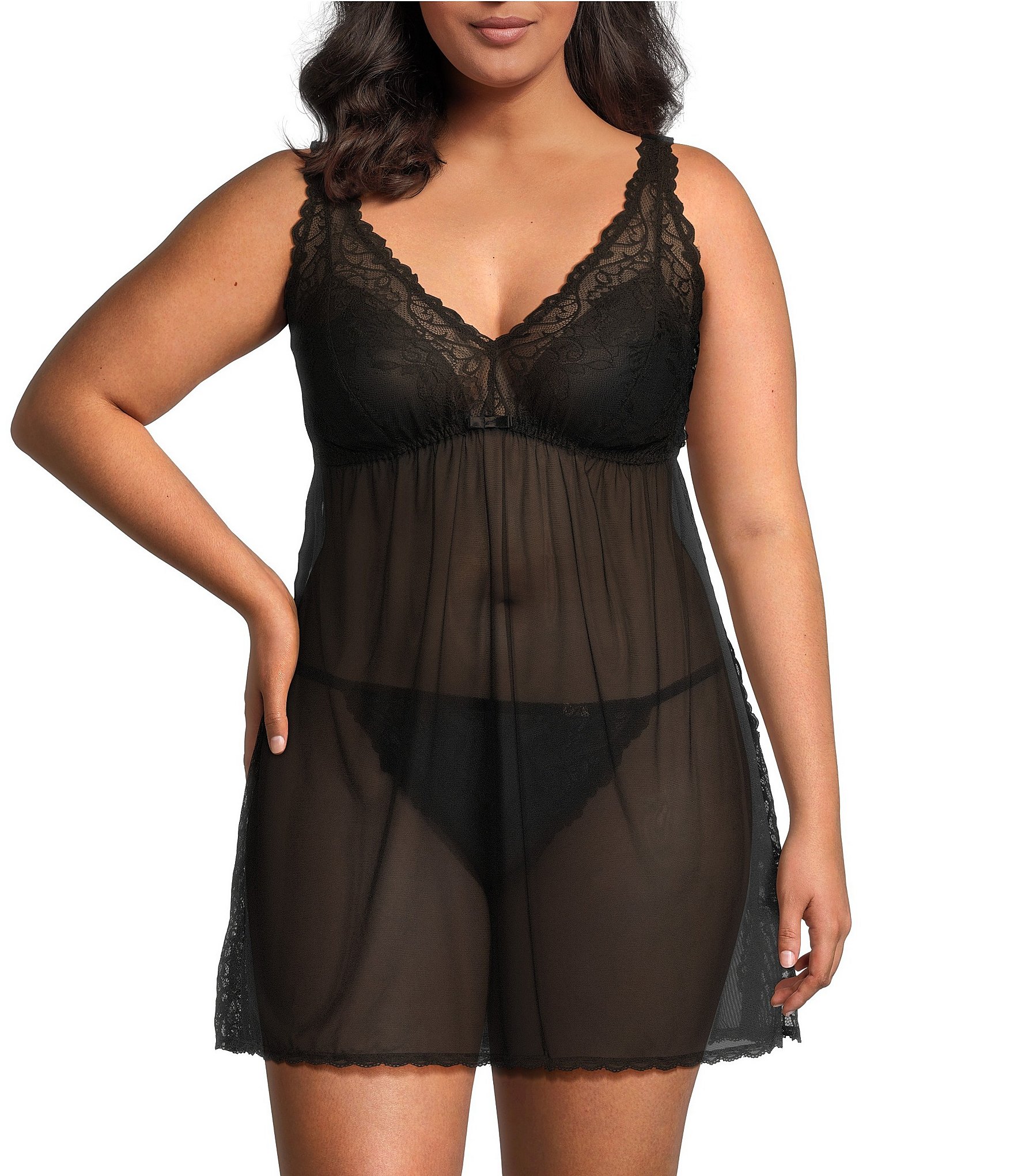 Cinema Etoile Plus Size Solid Chiffon & Lace Open Side Babydoll | Dillard's