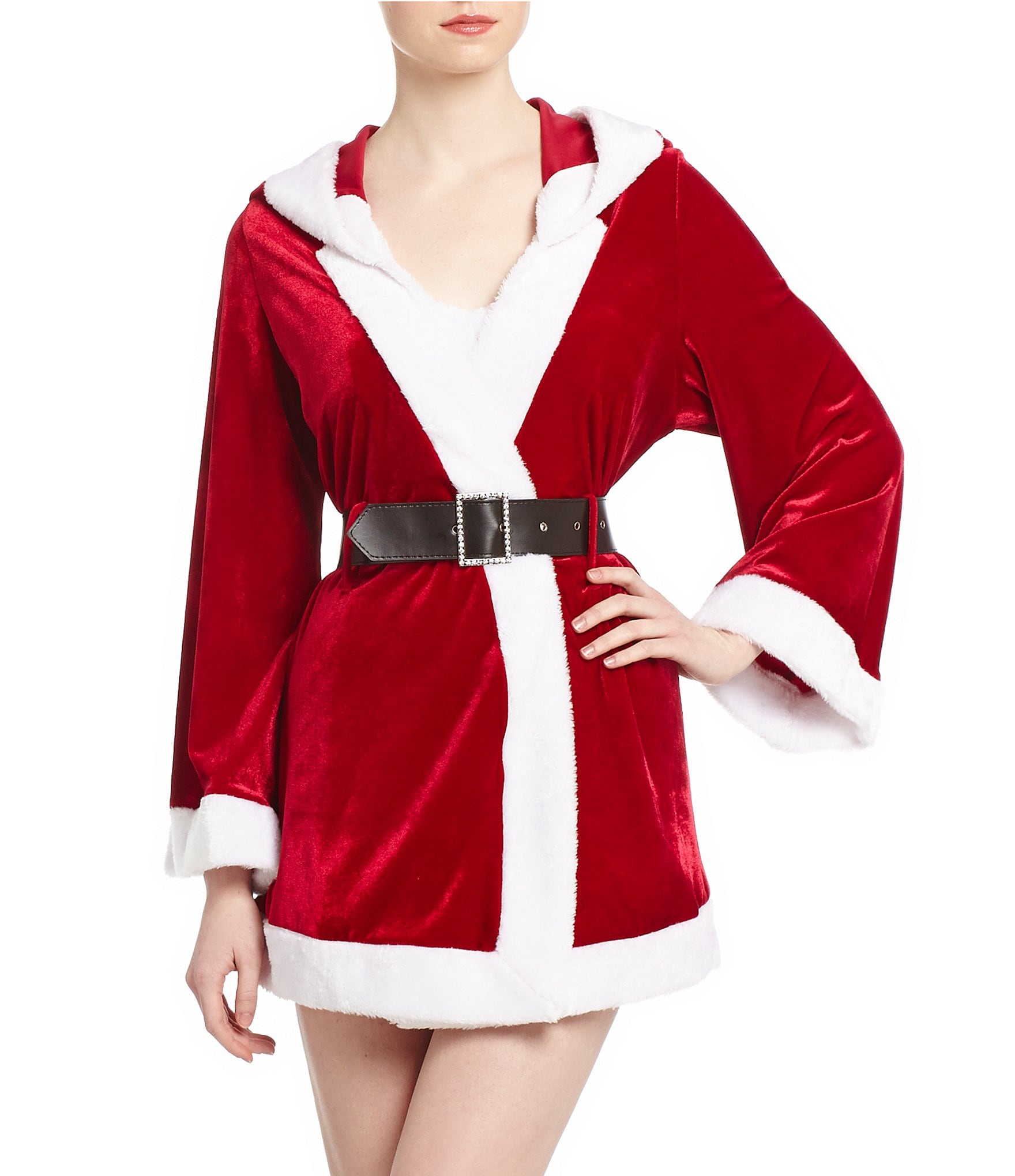 Cinema Etoile Santa Faux-Fur Trimmed Hooded Short Wrap Robe