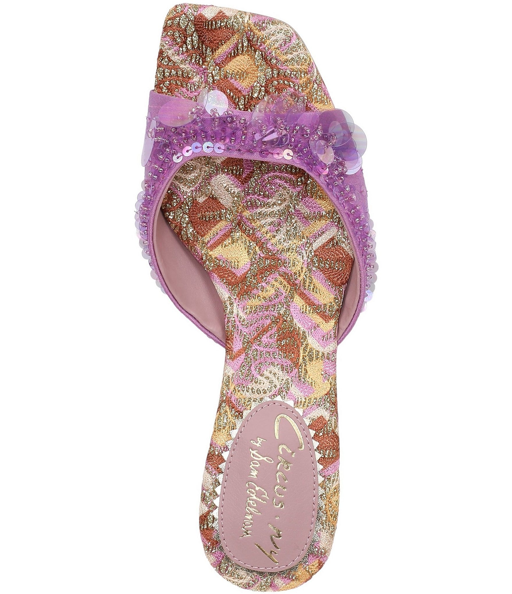 Circus NY by Sam Edelman Juliana Printed Satin Sequin Ornamented Dress Slide Sandals
