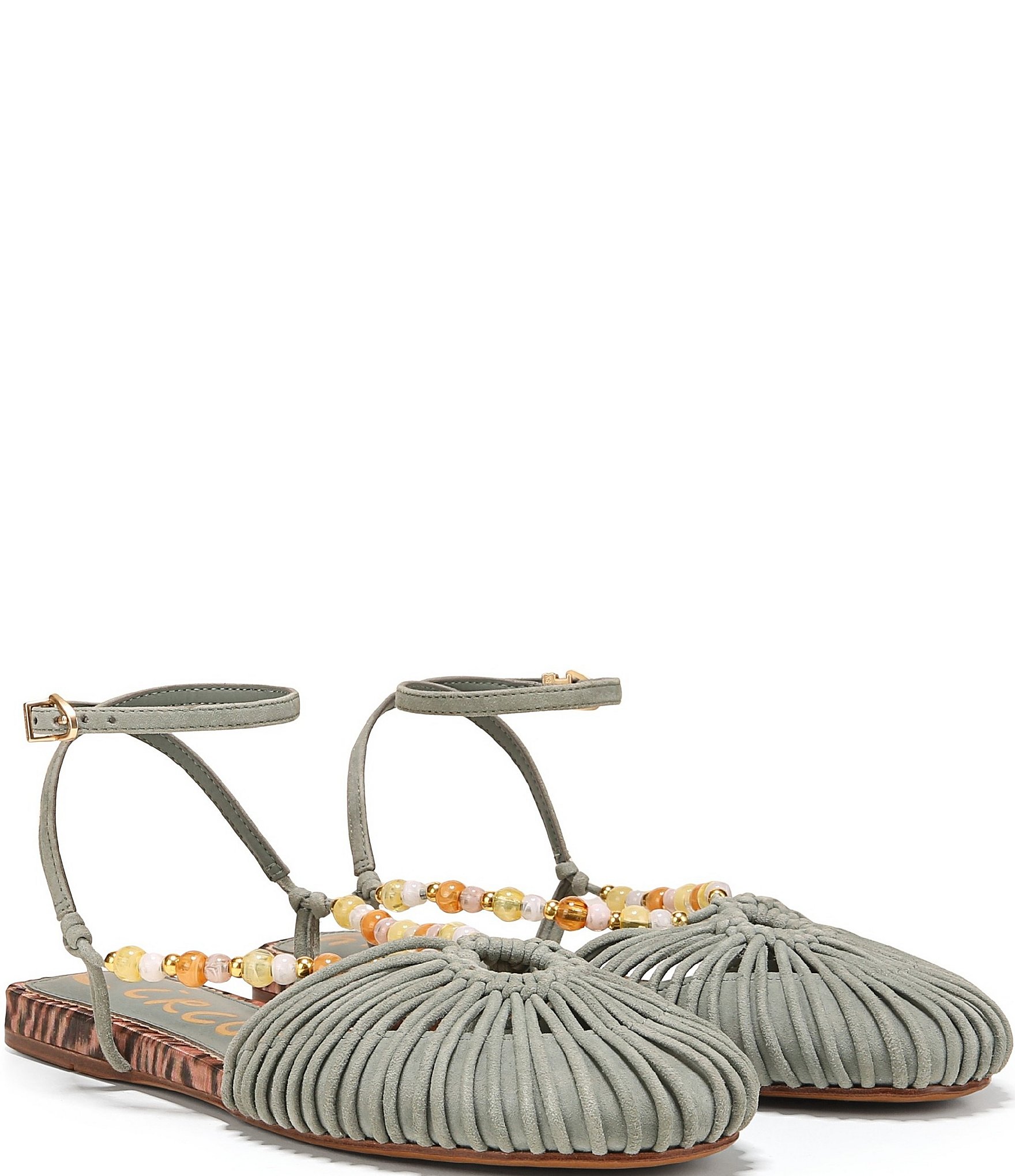 Circus NY by Sam Edelman Kassie Woven Suede Beaded Ankle Strap Flat Sandals