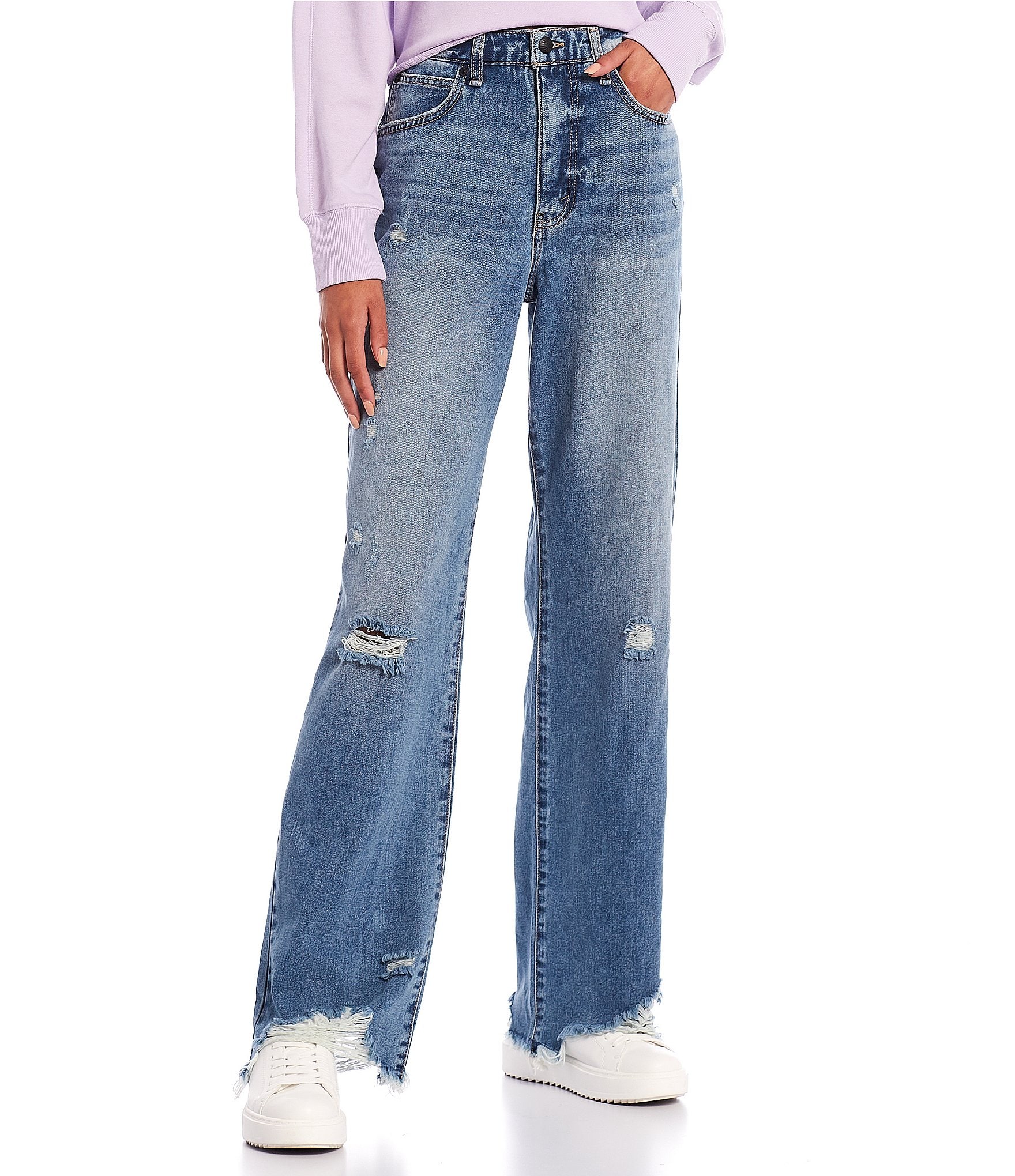 Circus NY High Rise Slouchy Distressed Straight Jeans | Dillard's