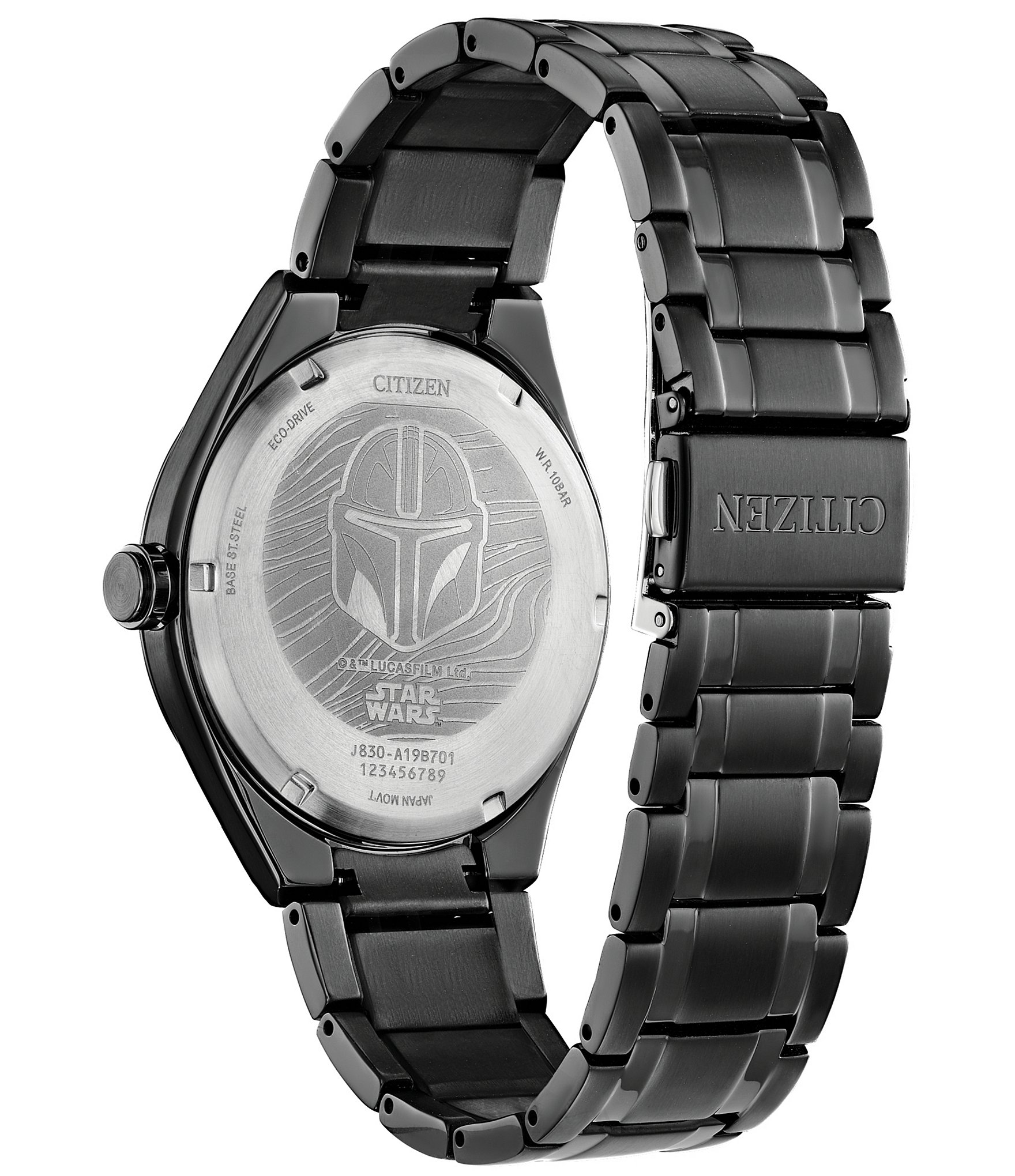 Citizen Men's Star Wars Collection Mandalorian Three Hand Black Stainless Steel Bracelet Watch