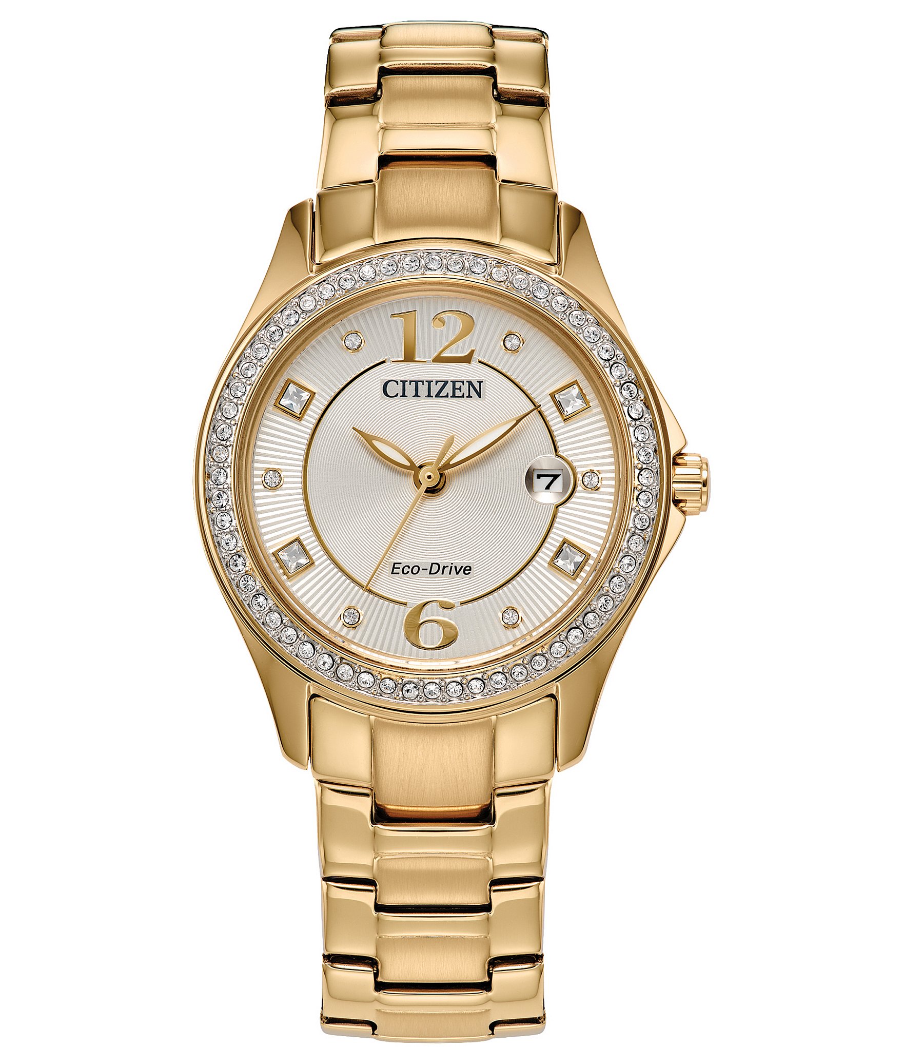 Citizen Women's Crystal Three Hand Champagne Gold Stainless Steel Bracelet Watch