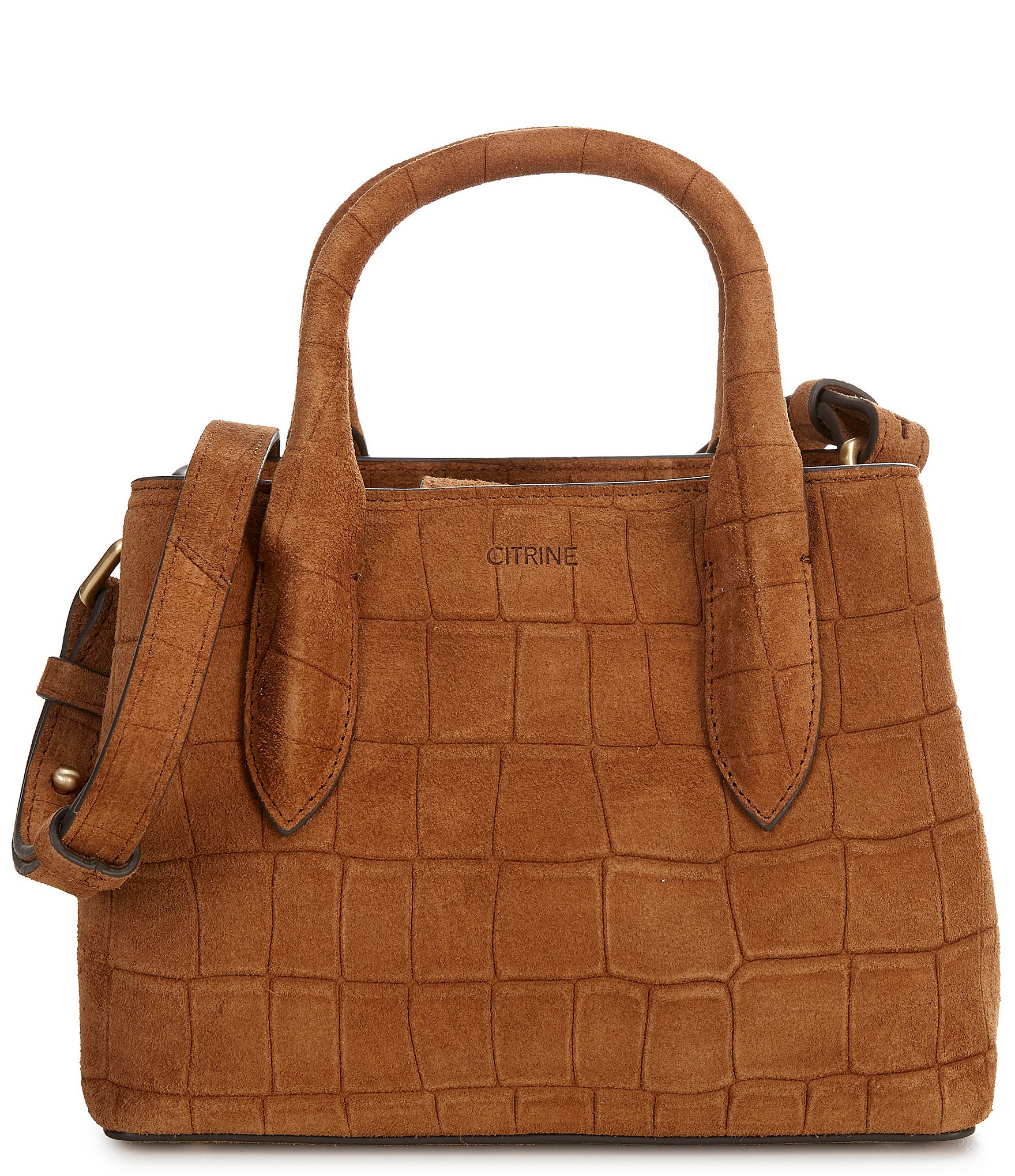 CITRINE Emerson Croco Embossed Suede Satchel Bag