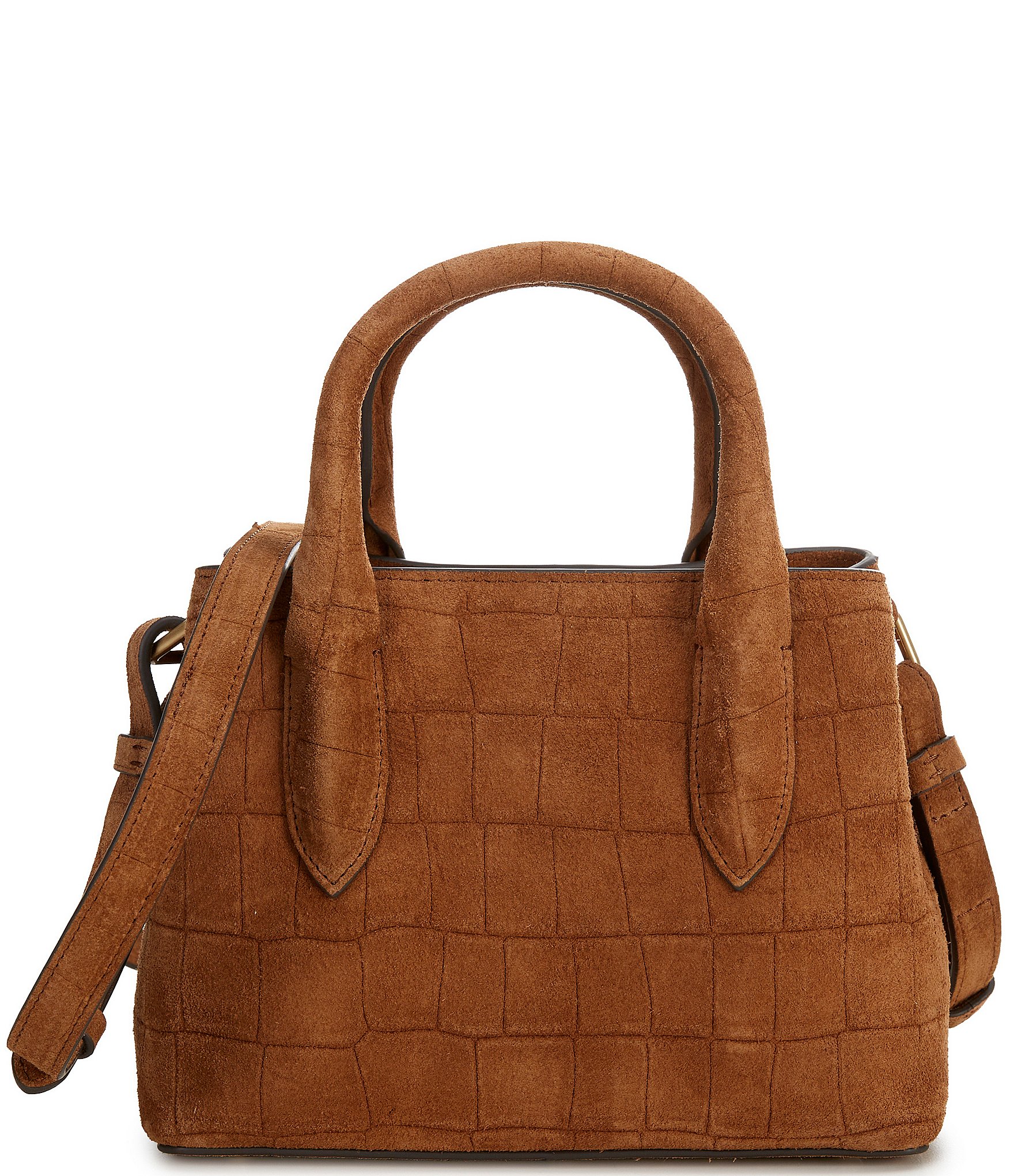 CITRINE Emerson Croco Embossed Suede Satchel Bag