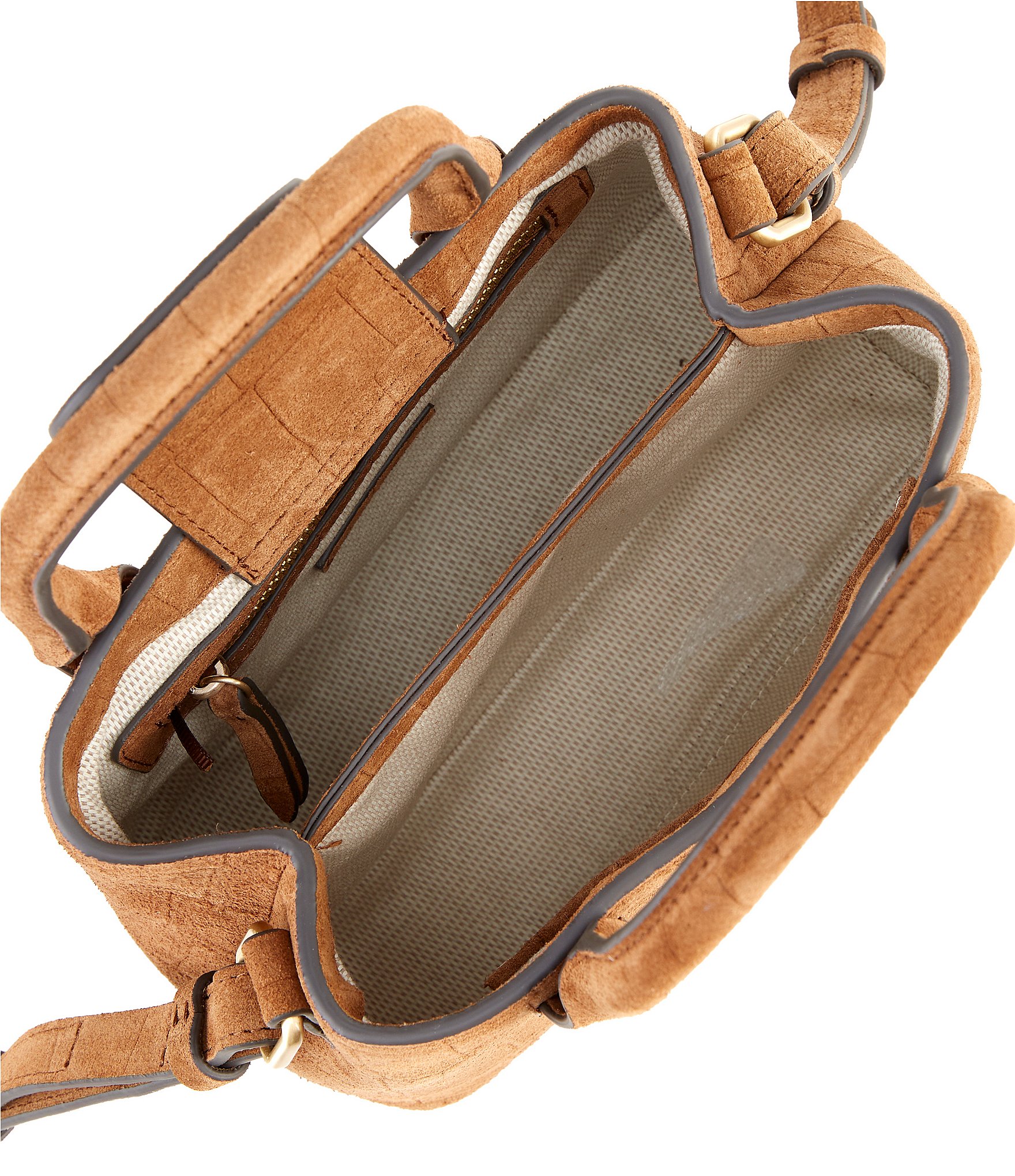 CITRINE Emerson Croco Embossed Suede Satchel Bag