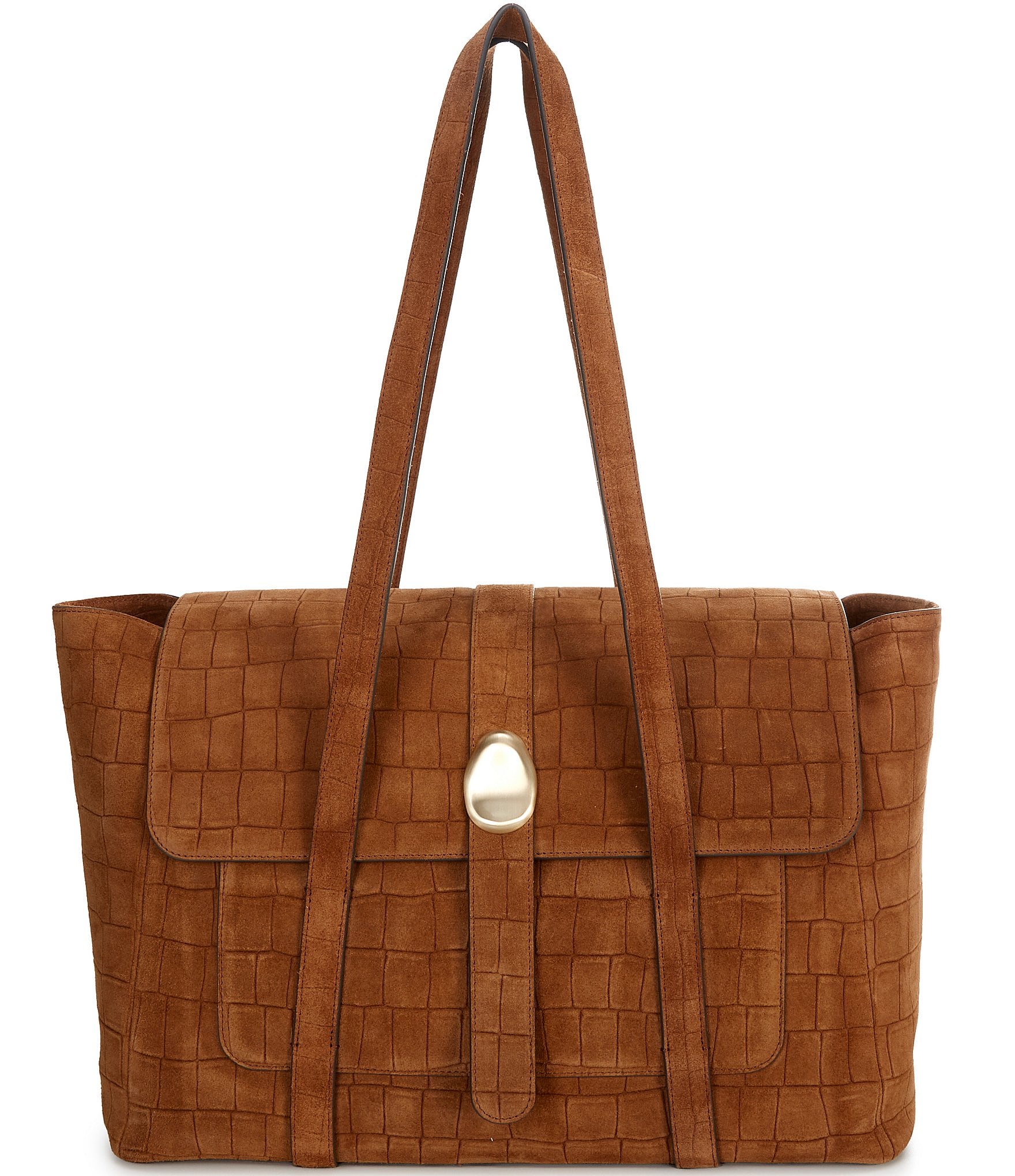 CITRINE Willow Flap Croco Embossed Suede Satchel Bag