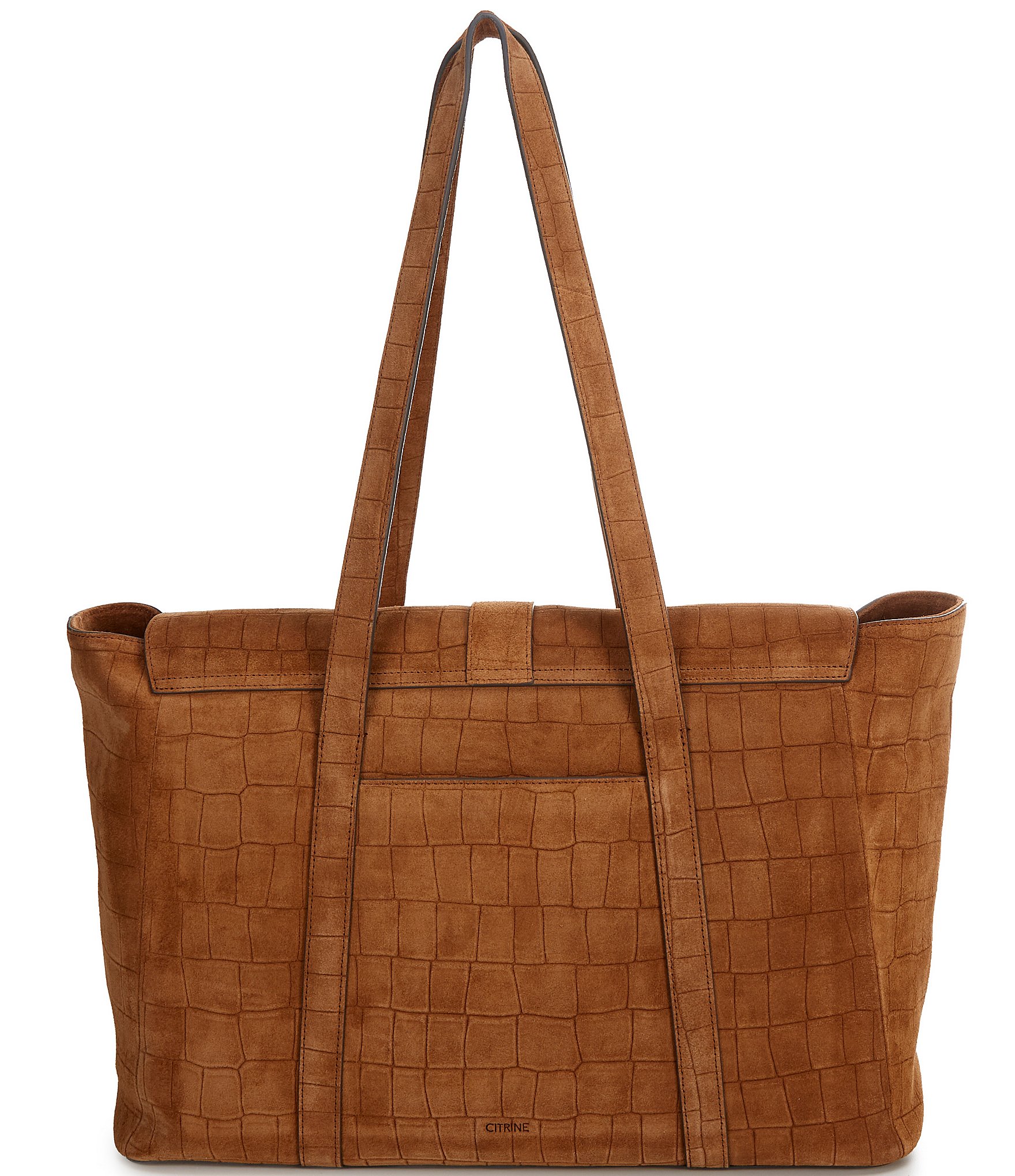 CITRINE Willow Flap Croco Embossed Suede Satchel Bag