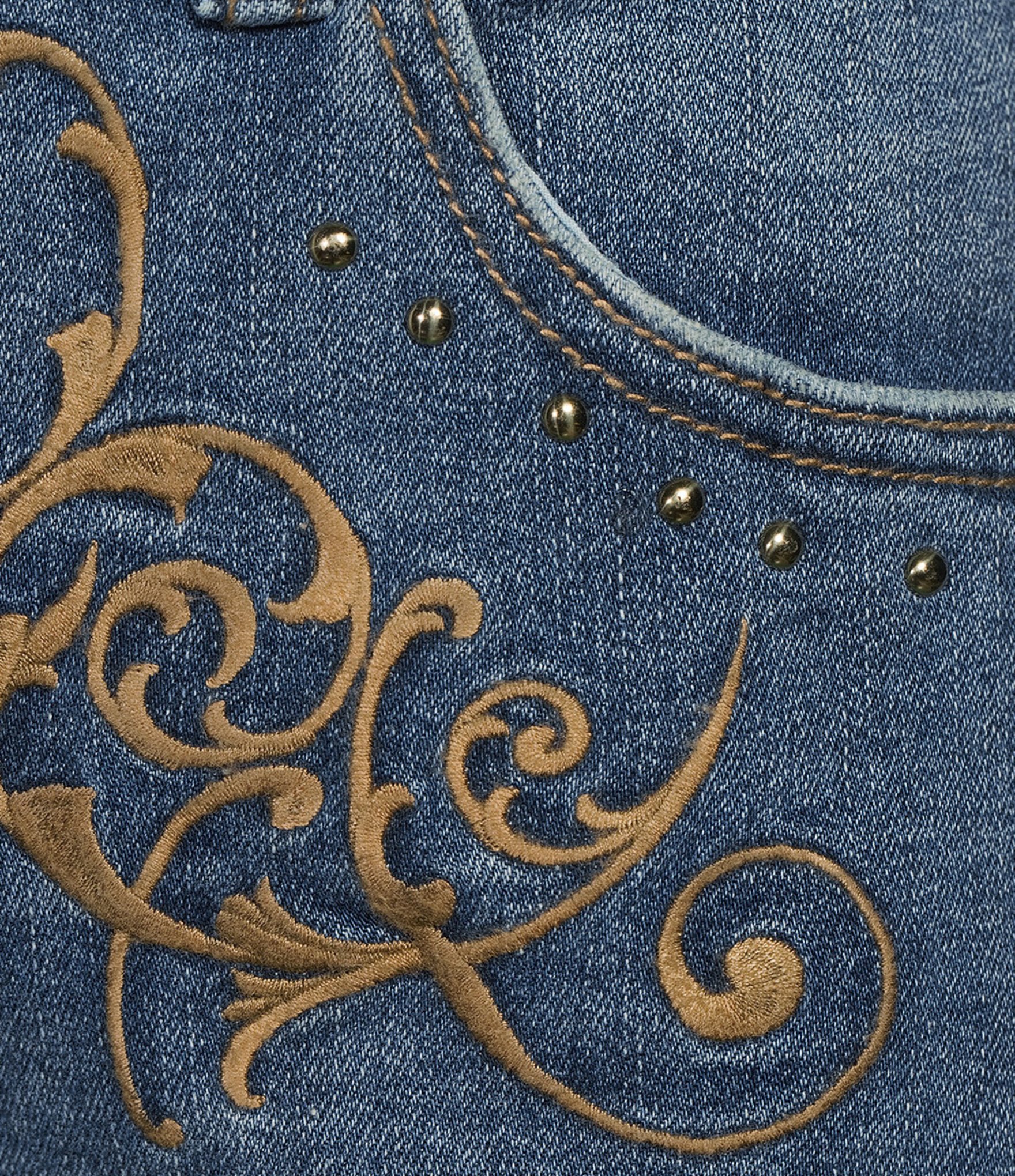 City Blues Denim Studded Seam Embroidered Front Wide Leg Jeans