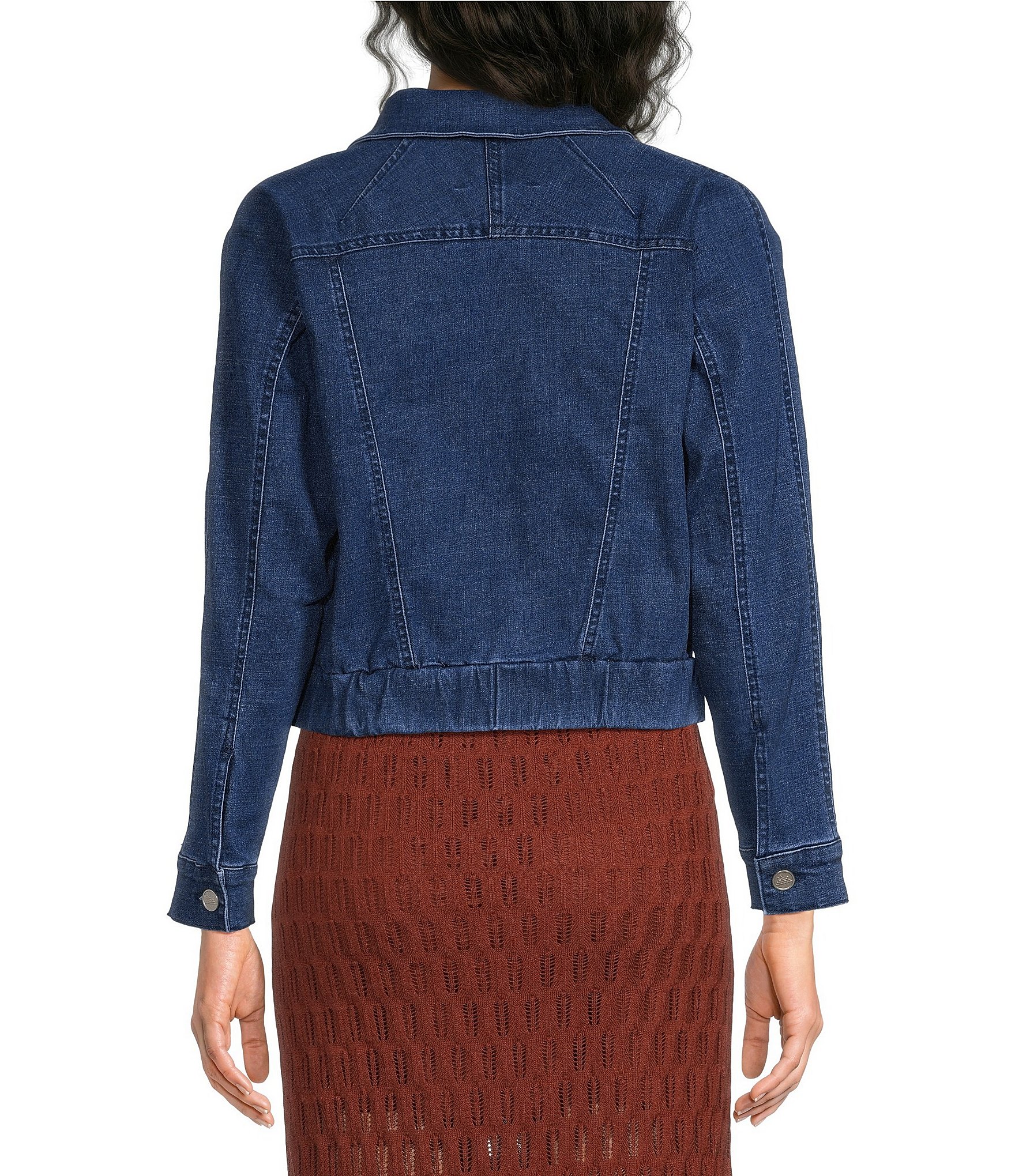 City Blues Petite Size Denim Point Collar Long Sleeve Button Front Bomber Jacket