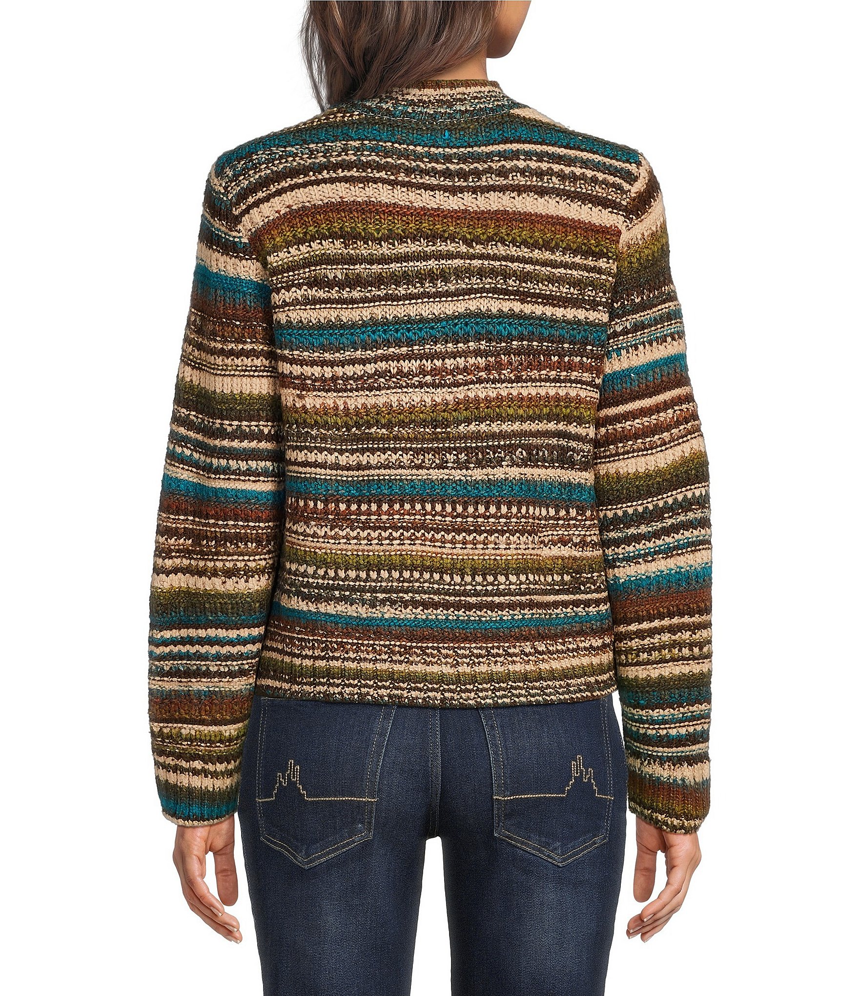 City Blues Petite Size Knit Mixed Stripe Mock Neck Long Sleeve Sweater