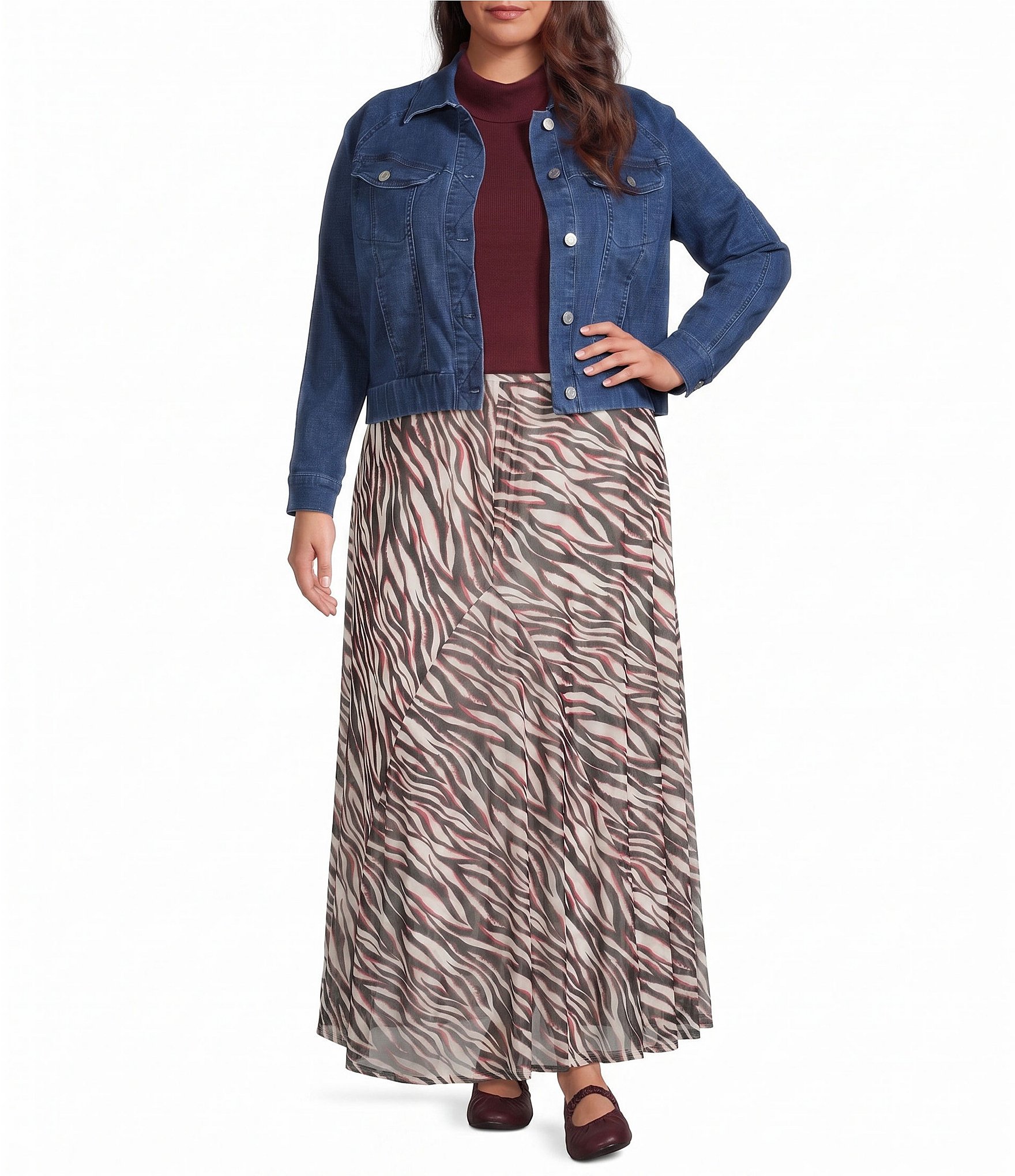 City Blues Plus Size Denim Point Collar Long Sleeve Button Front Bomber Jacket