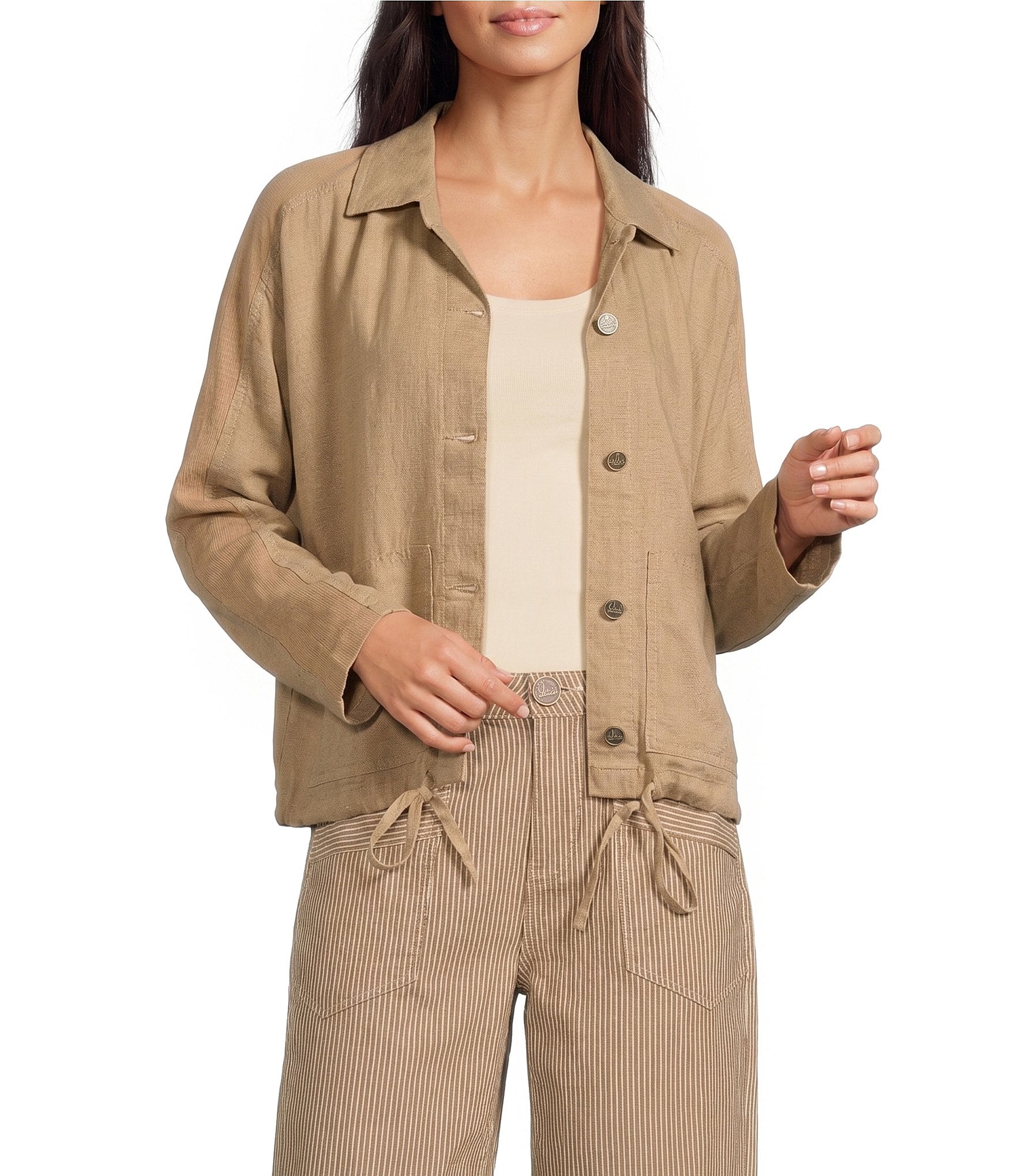 City Blues Woven Stripe Point Collar Long Sleeve Button Front Jacket