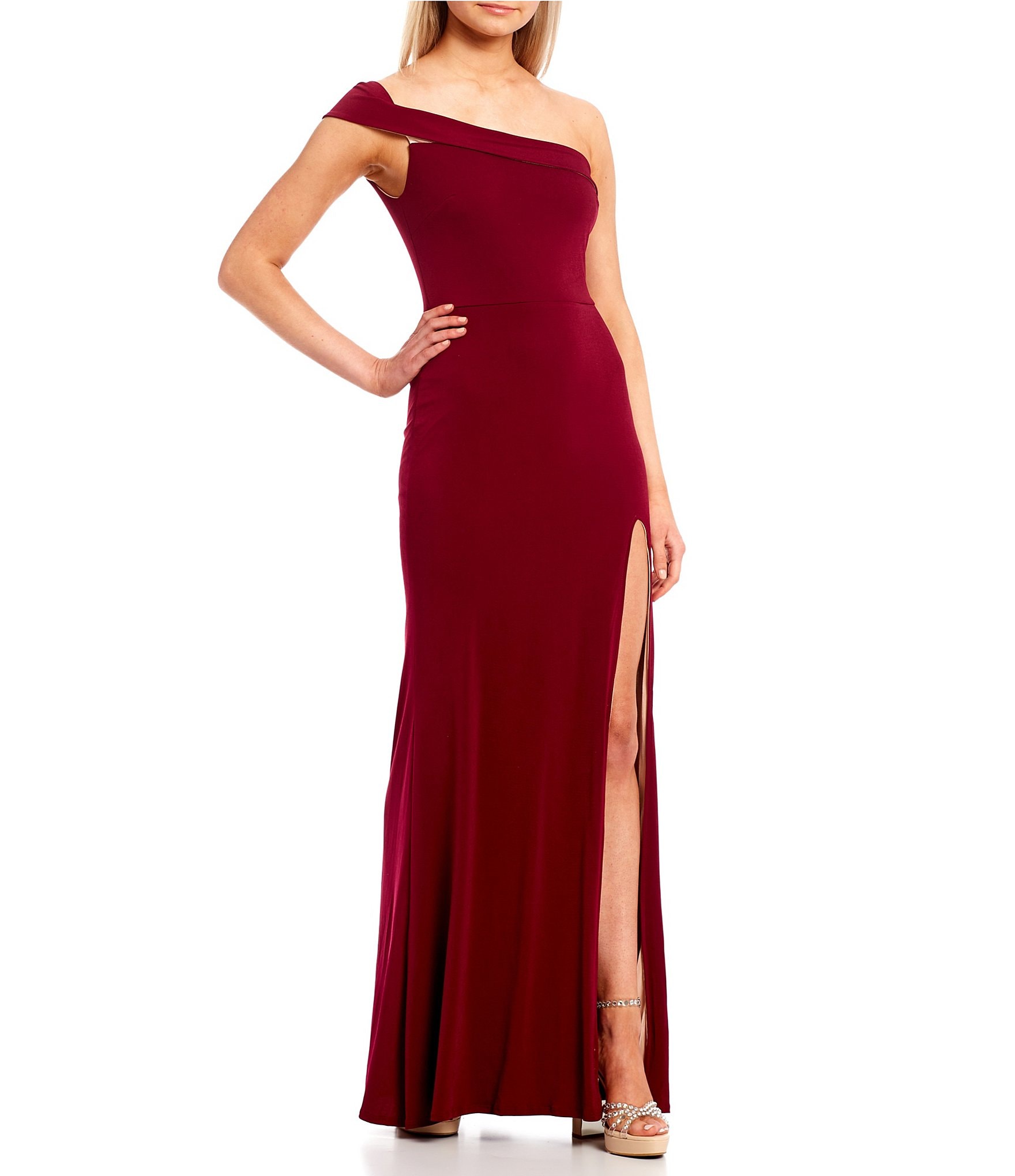 City Vibe Off-The-Shoulder Cuff Slit Hem Long Dress | Dillard's