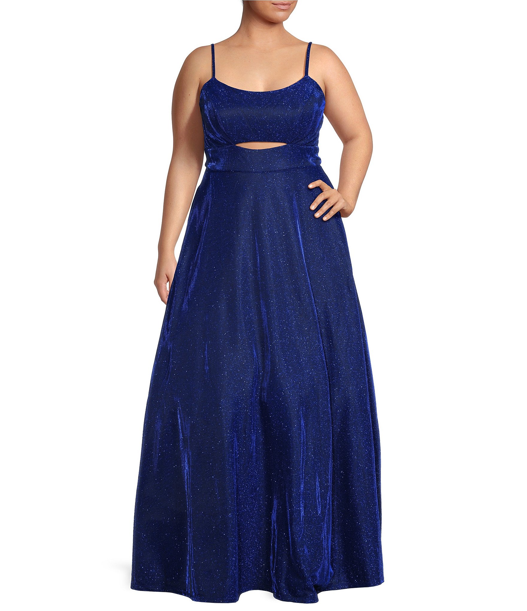 City Vibe Plus Glitter Front Cut-Out Lace Back Ball Gown | Dillard's