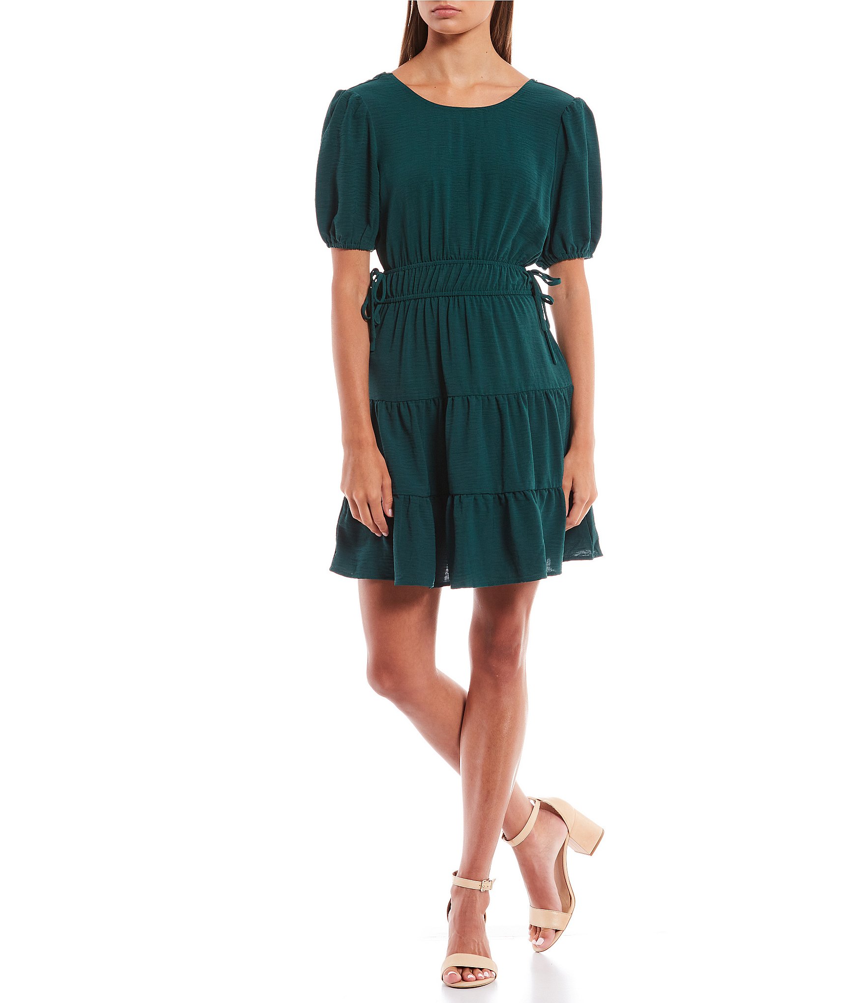 City Vibe Short Sleeve Smocked Waist Fit-And-Flare Dress | Dillard's