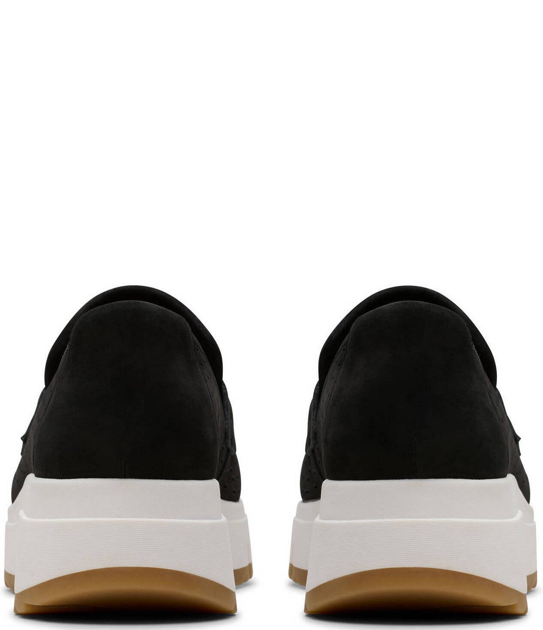 Clarks Artisan Loriini Edge Nubuck Suede Perforated Platform Wedge Loafers