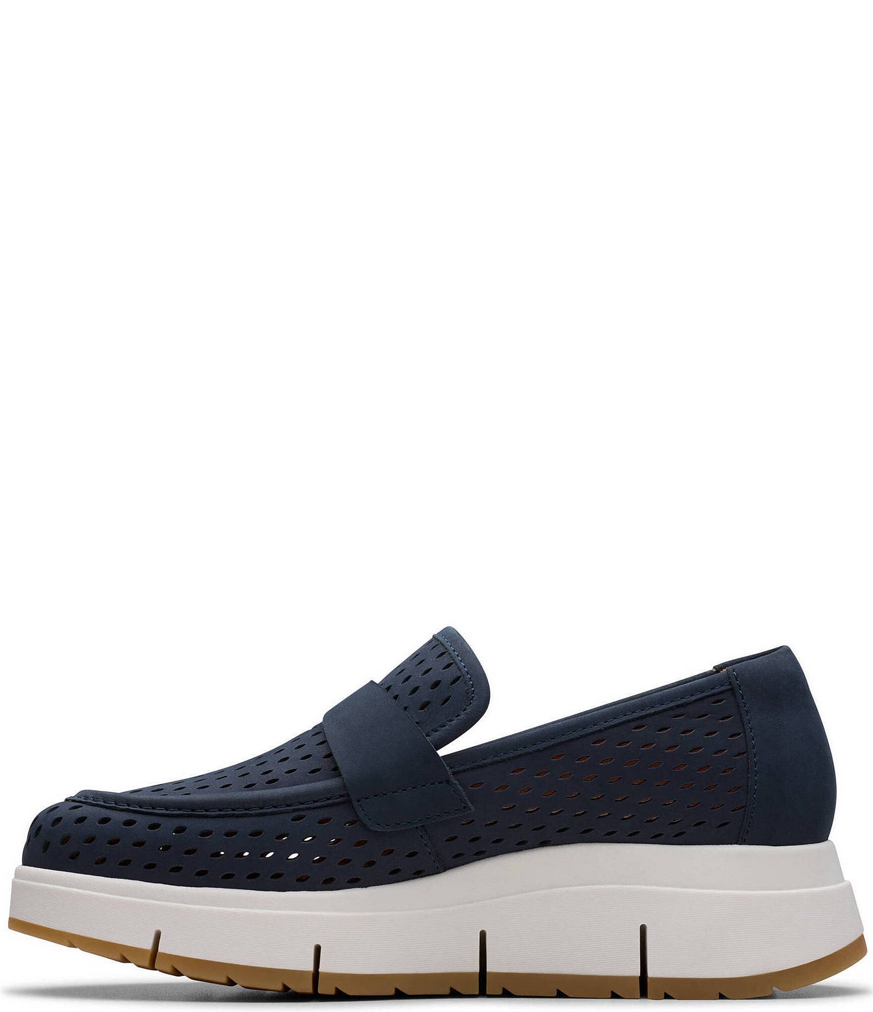 Clarks Artisan Loriini Edge Nubuck Suede Perforated Platform Wedge Loafers