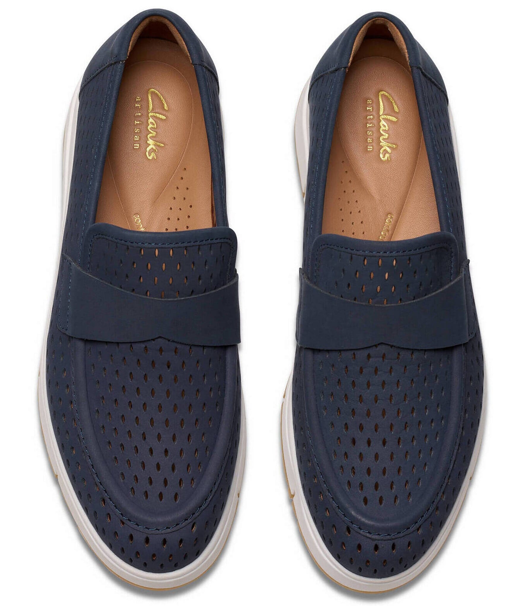 Clarks Artisan Loriini Edge Nubuck Suede Perforated Platform Wedge Loafers