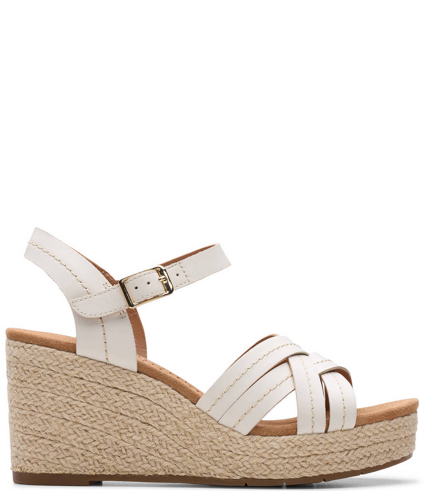 Clarks Artisan Sabina Strap Leather Platform Wedge Espadrille Sandals