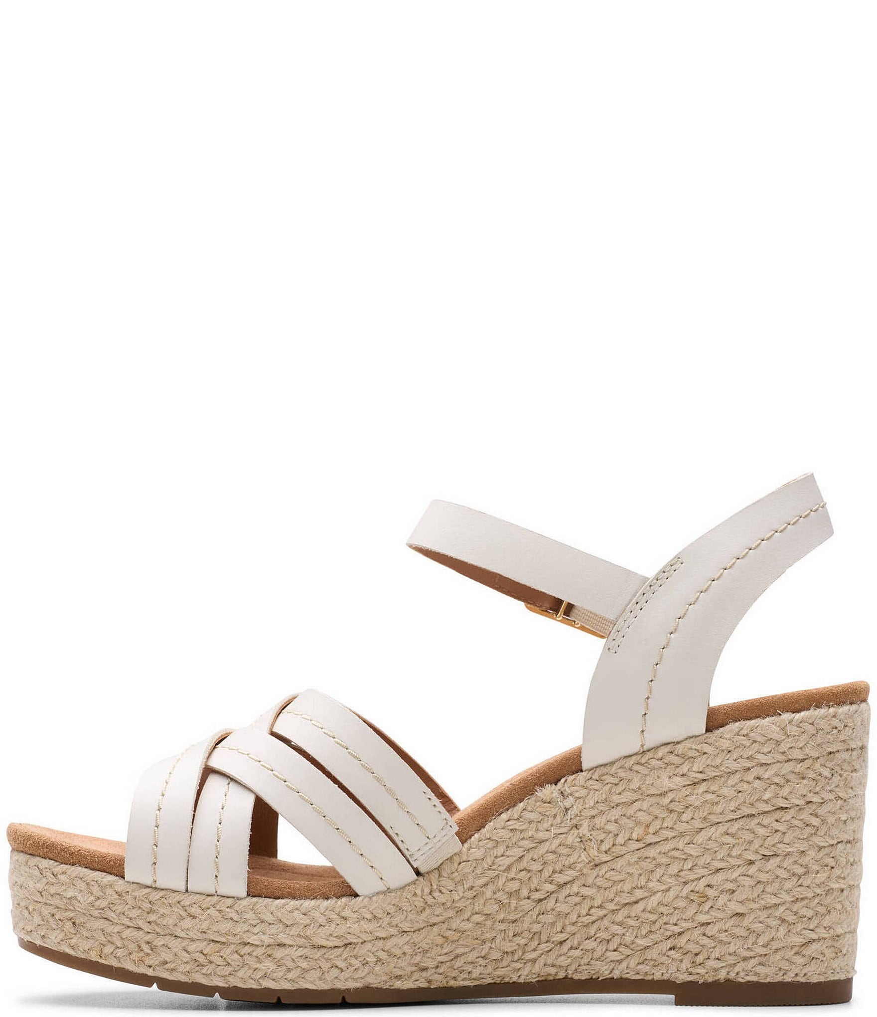 Clarks Artisan Sabina Strap Leather Platform Wedge Espadrille Sandals