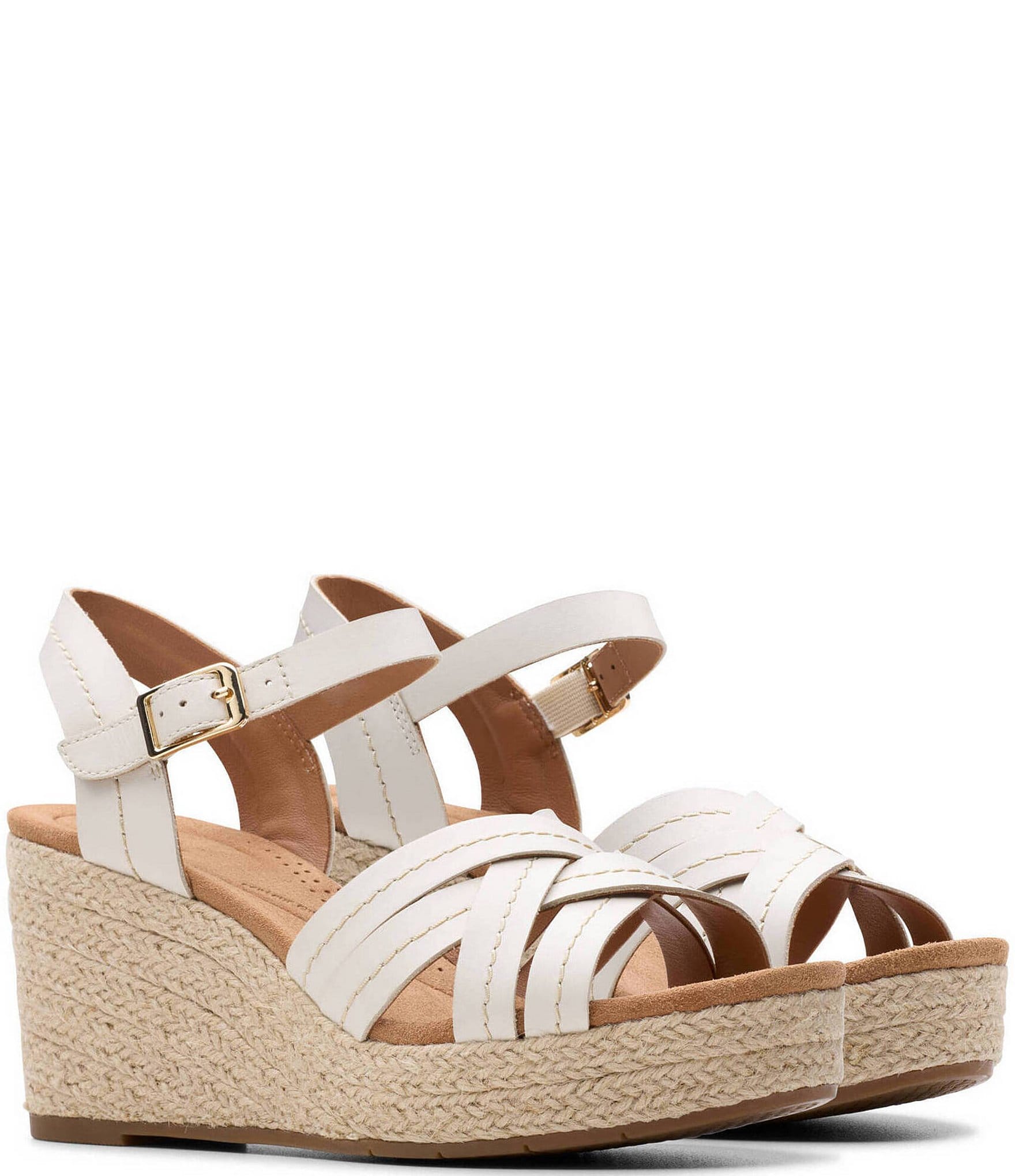 Clarks Artisan Sabina Strap Leather Platform Wedge Espadrille Sandals