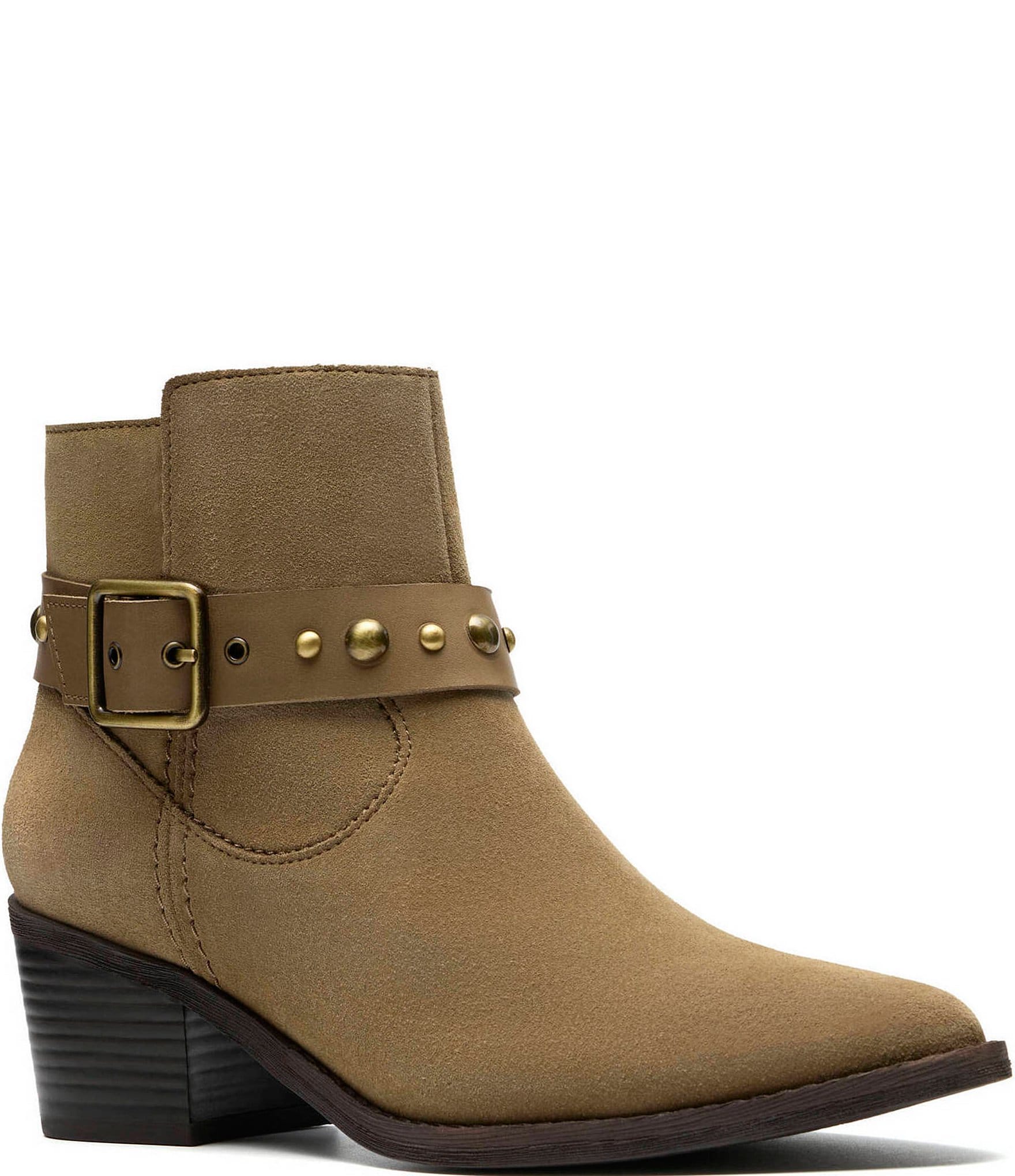 Clarks Signature Morzine Buckle Suede Studded Belt Ankle Booties