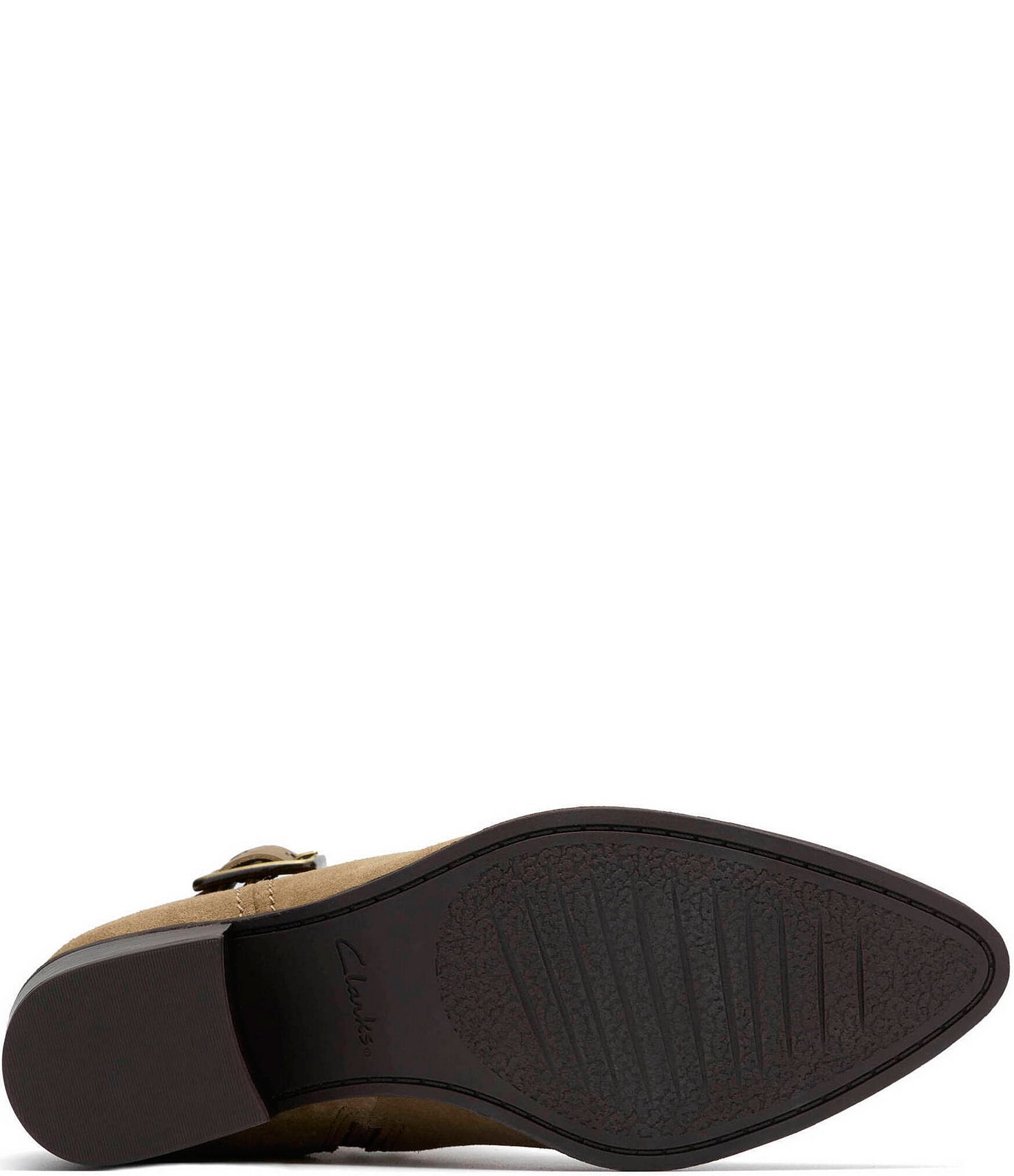 Clarks Signature Morzine Buckle Suede Studded Belt Ankle Booties