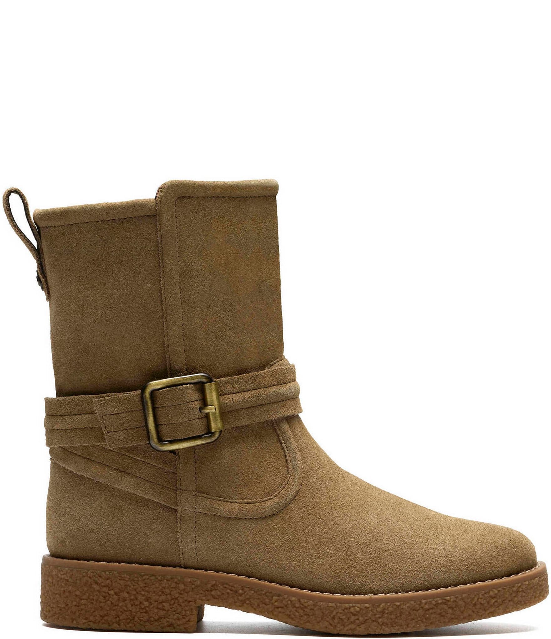 Clarks Artisan Nella Mid Suede Buckle Strap Booties