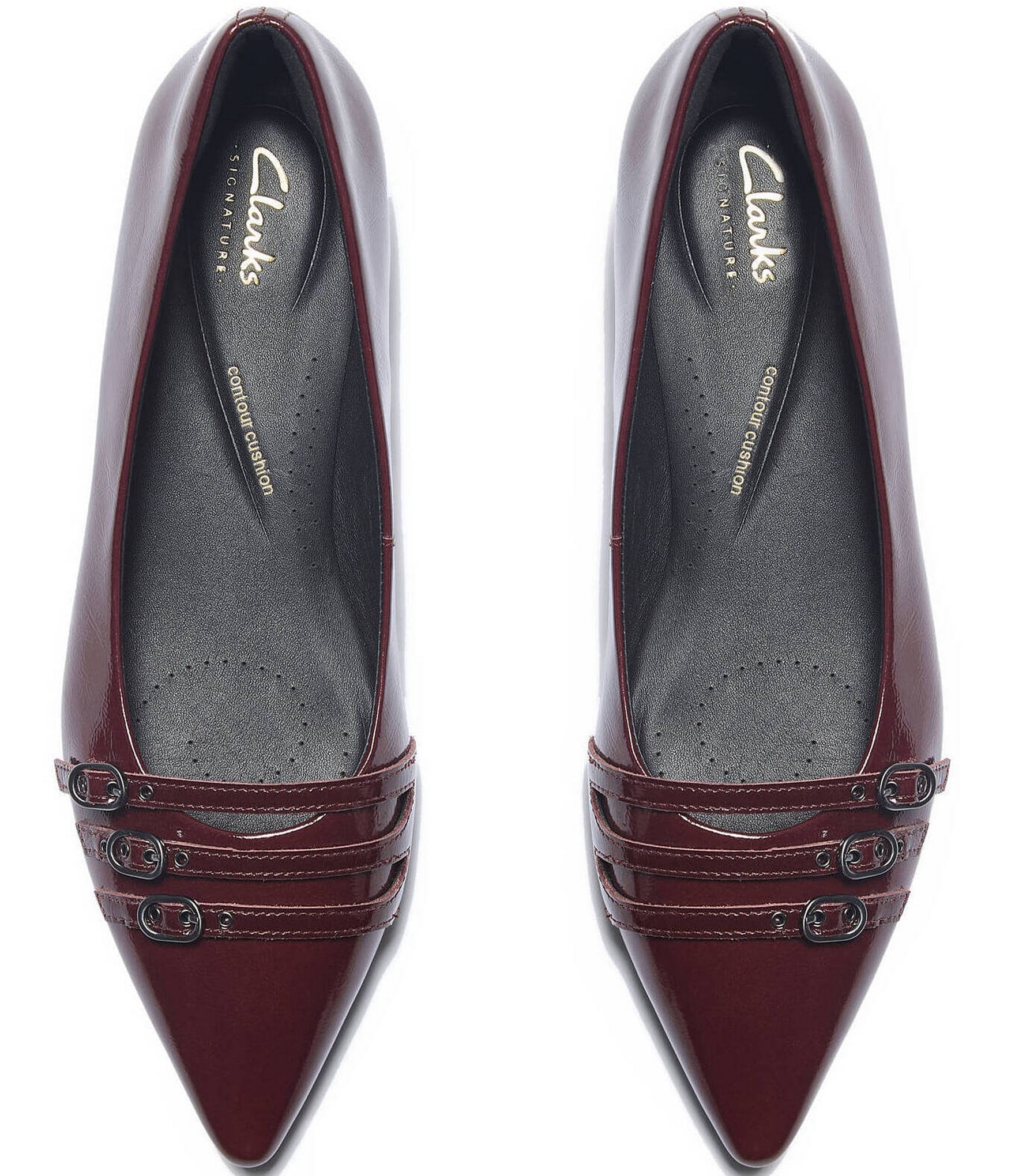 Clarks Signature Sensa15 Strap Patent Leather Buckle Hardware Pointed Toe Flats