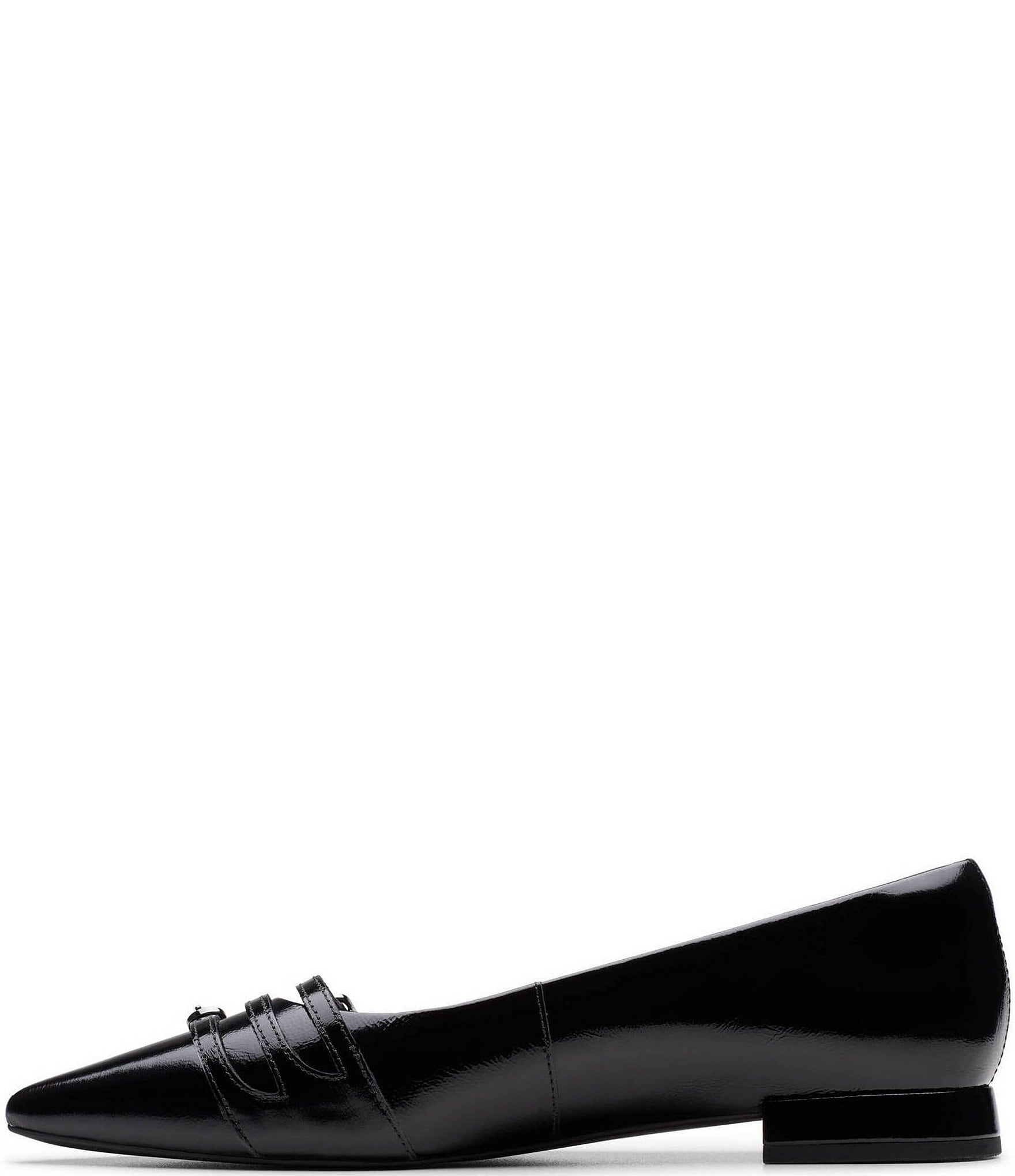 Clarks Signature Sensa15 Strap Patent Leather Buckle Hardware Pointed Toe Flats