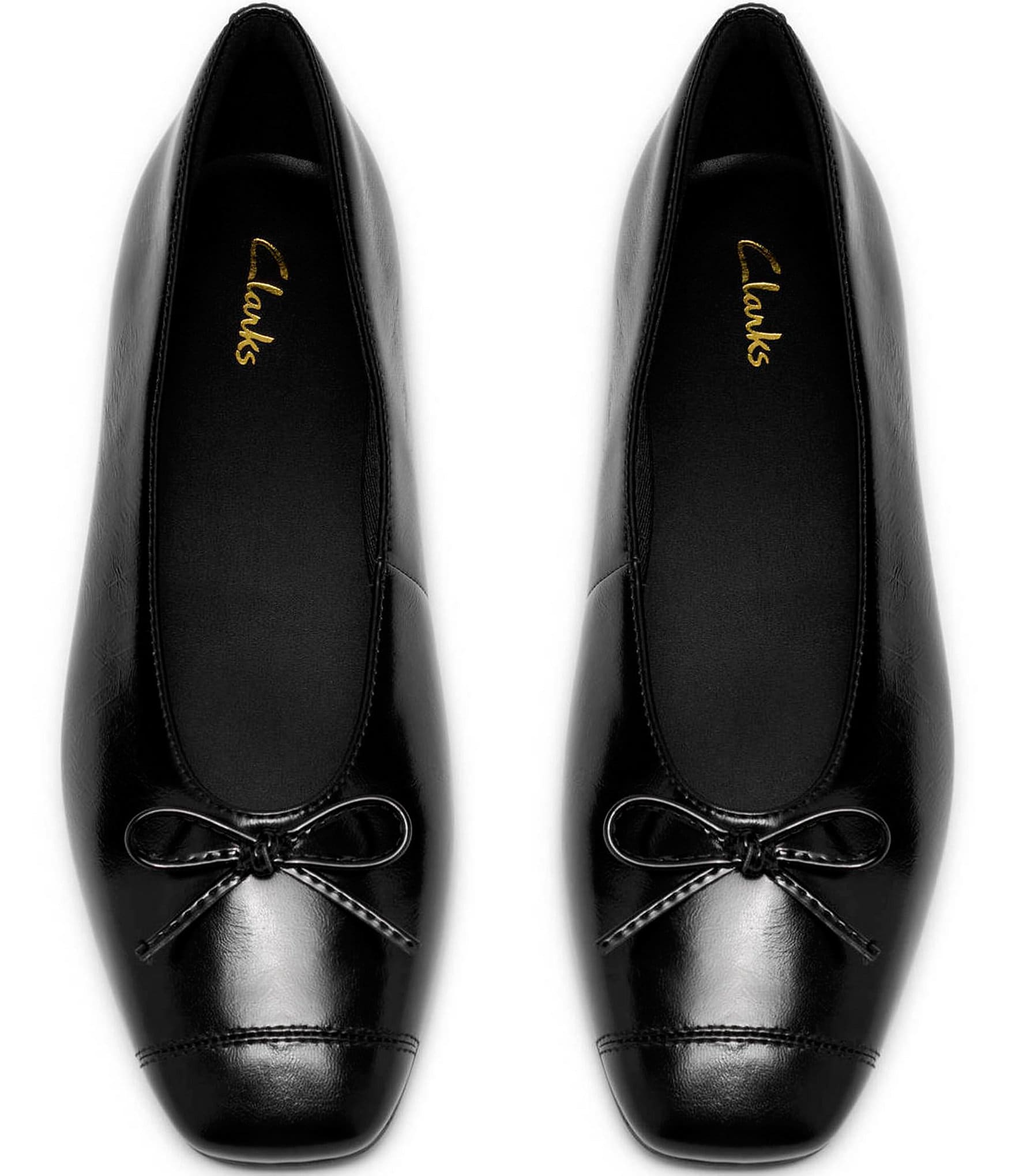 Clarks Signature Befana Bow Leather Pointed Toe Ballet Flats