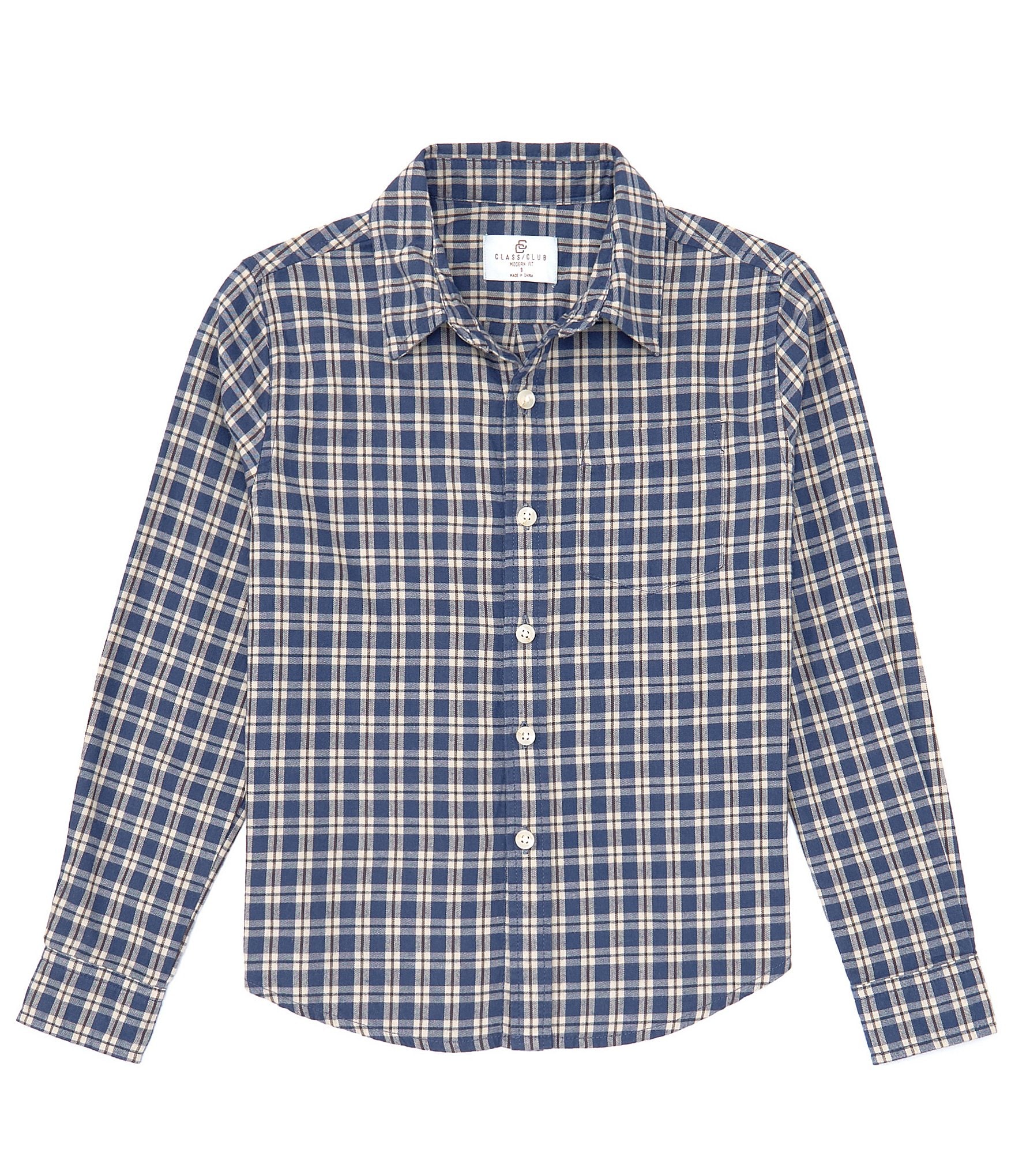 Class Club Big Boys 8-20 Long Sleeve Blue Plaid Woven Sport Shirt ...