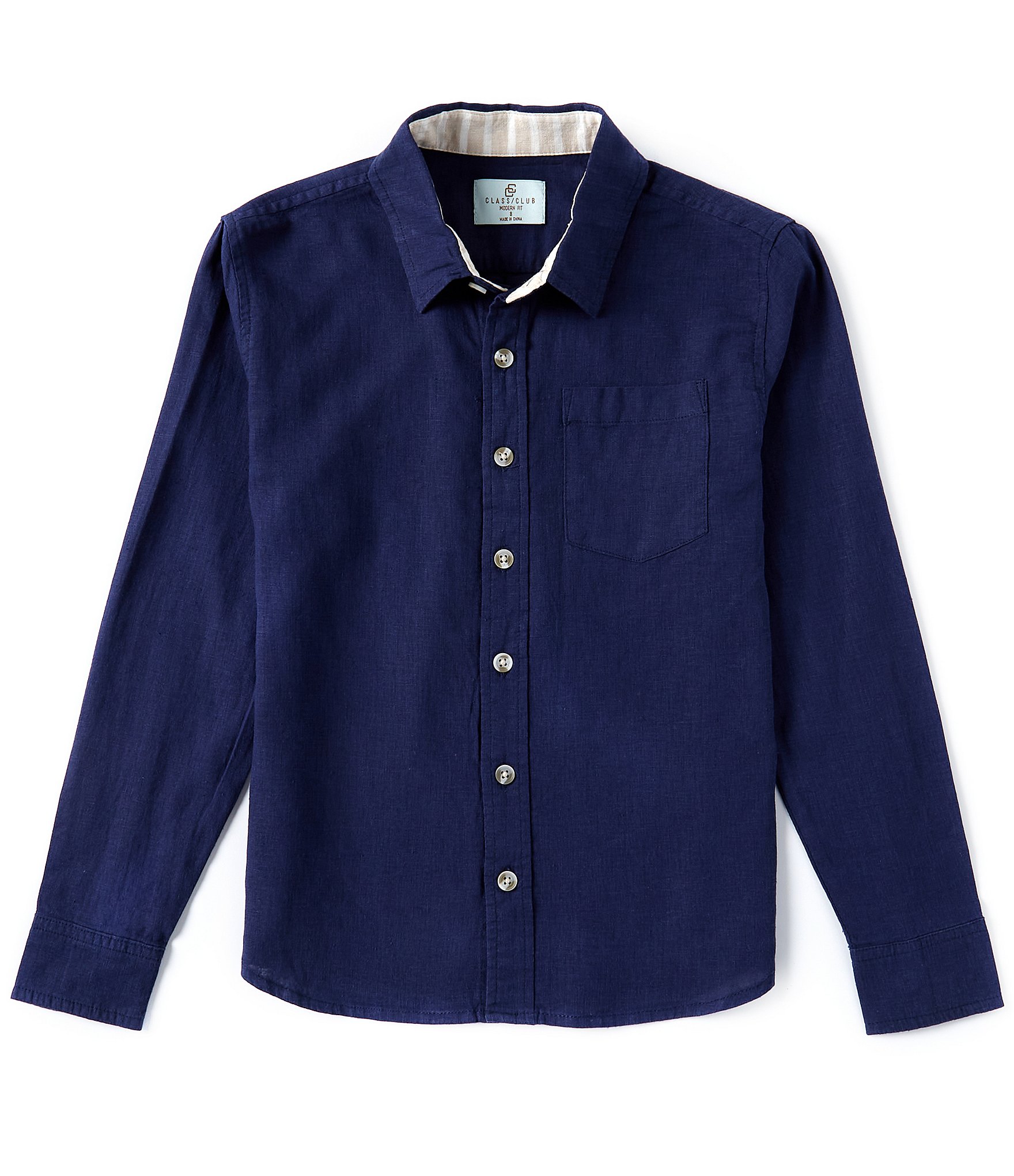 Class Club Big Boys 8-20 Long Sleeve Linen Sport Shirt