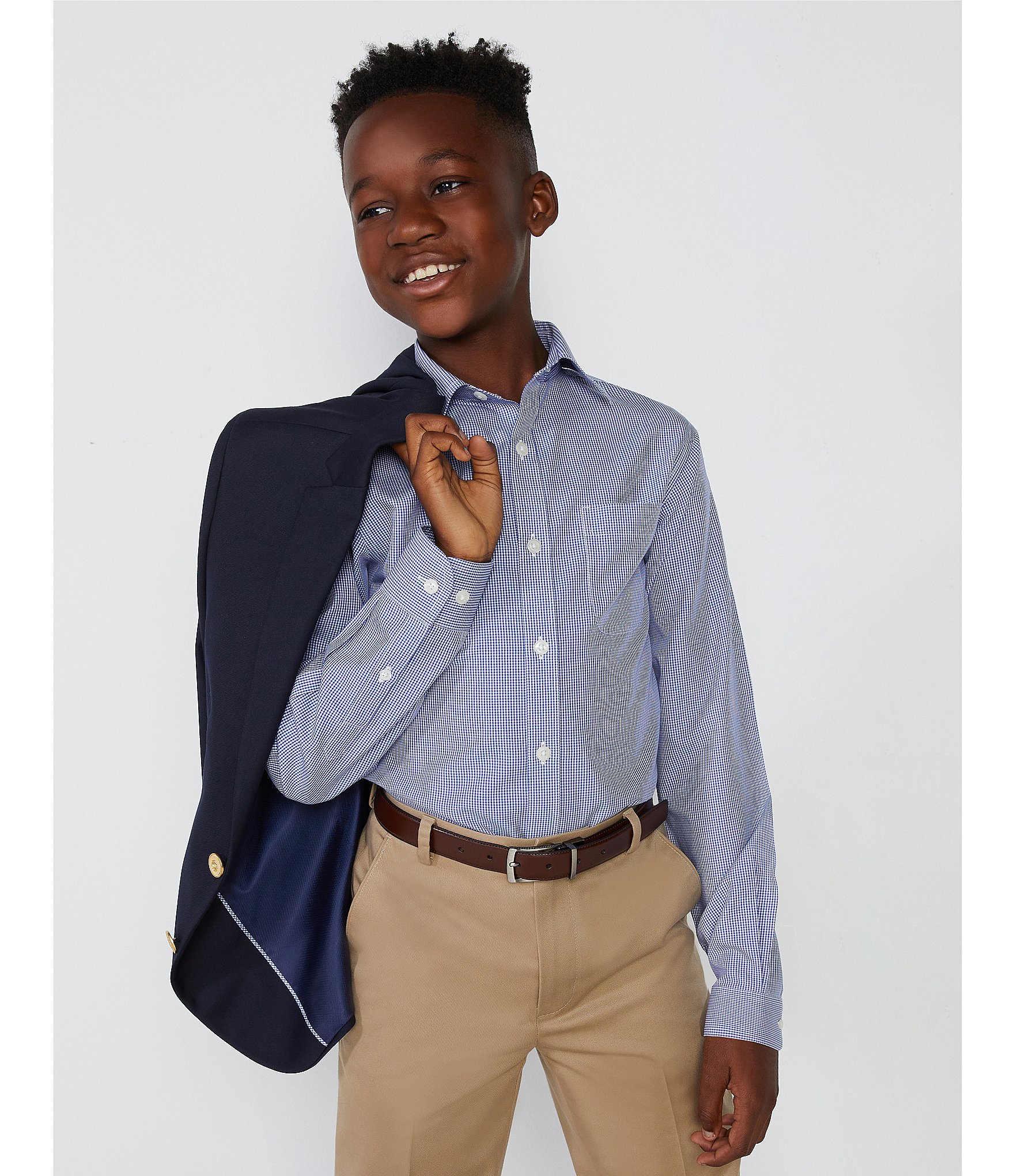 Class Club Big Boys 8-20 Long Sleeve Non-Iron Gingham Dress Shirt