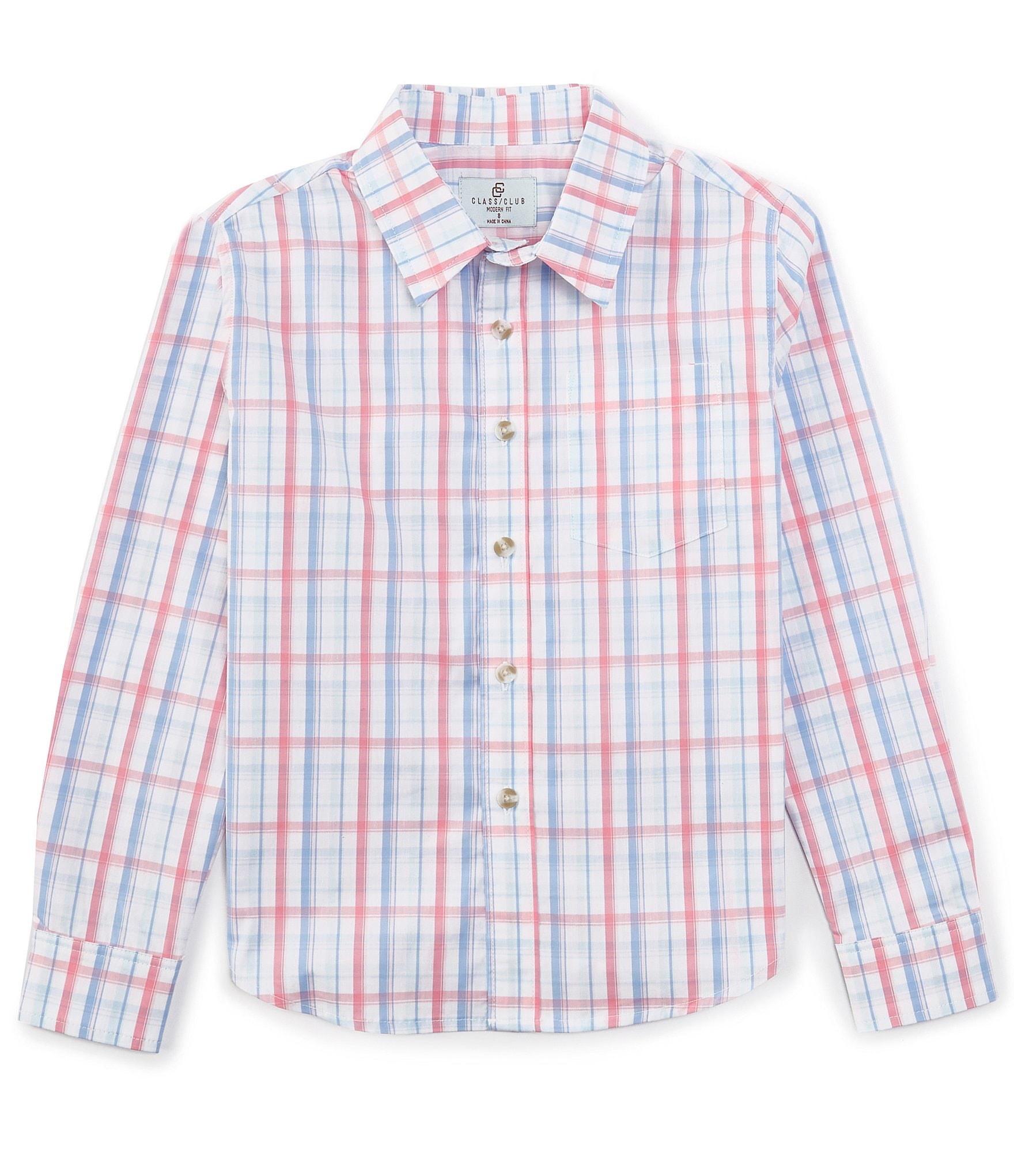 Class Club Big Boys 8-20 Long Sleeve Plaid Sport Shirt